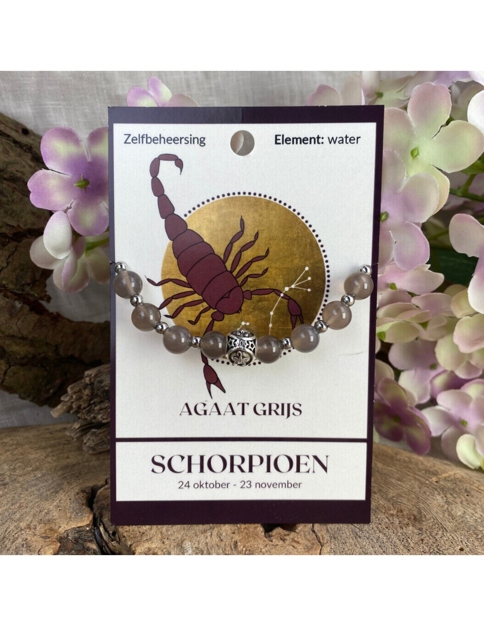 Agaat grijs sterrenbeeld armband - Schorpioen