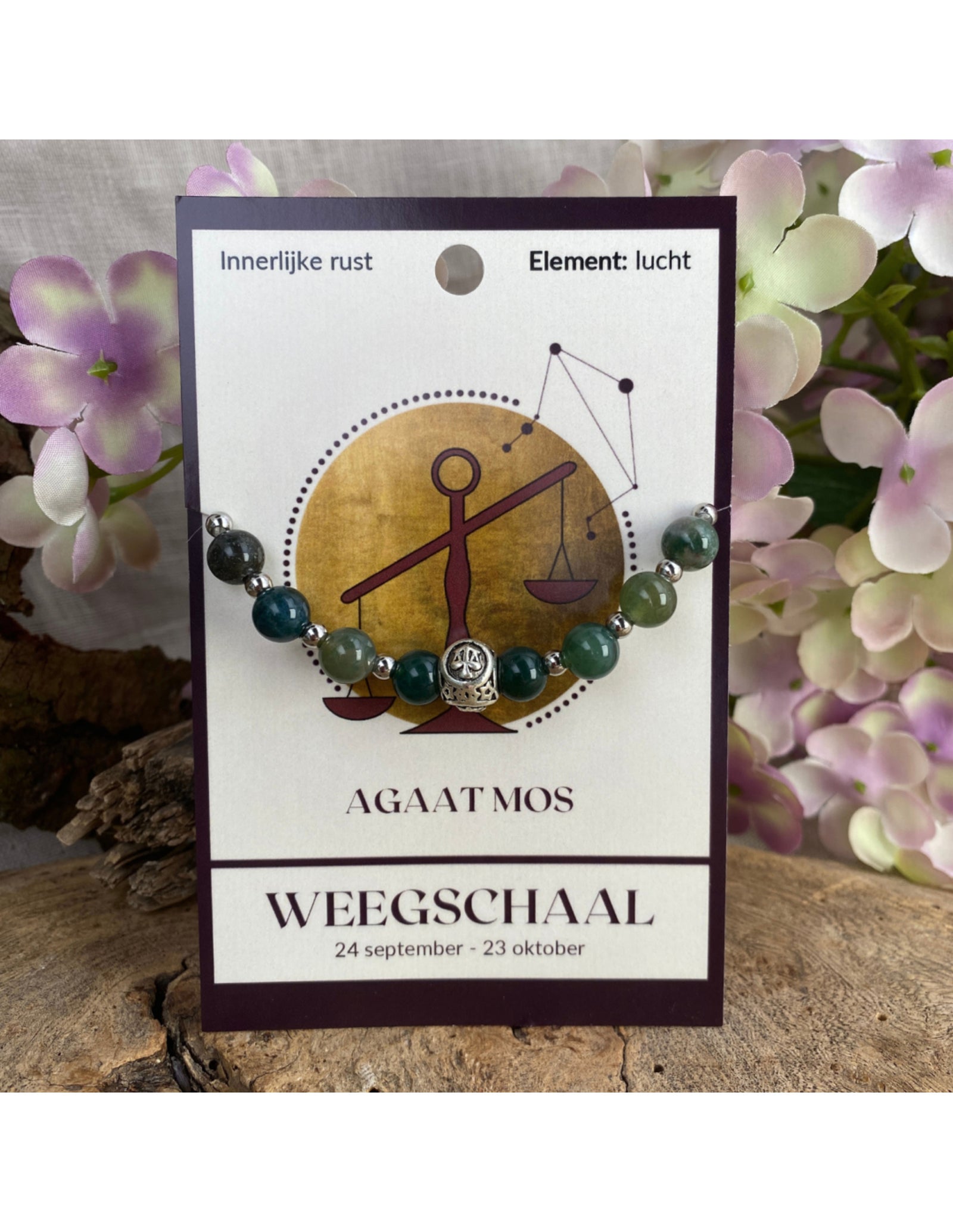 Agaat mos sterrenbeeld armband - Weegschaal