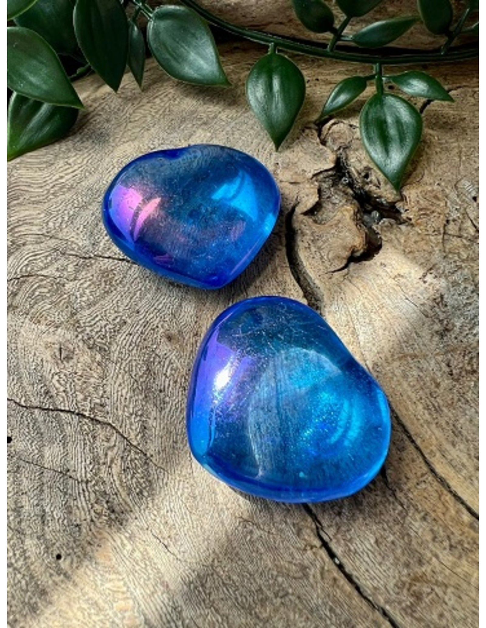 Aqua Aura edelsteen hart 40 mm donker (gecoat)