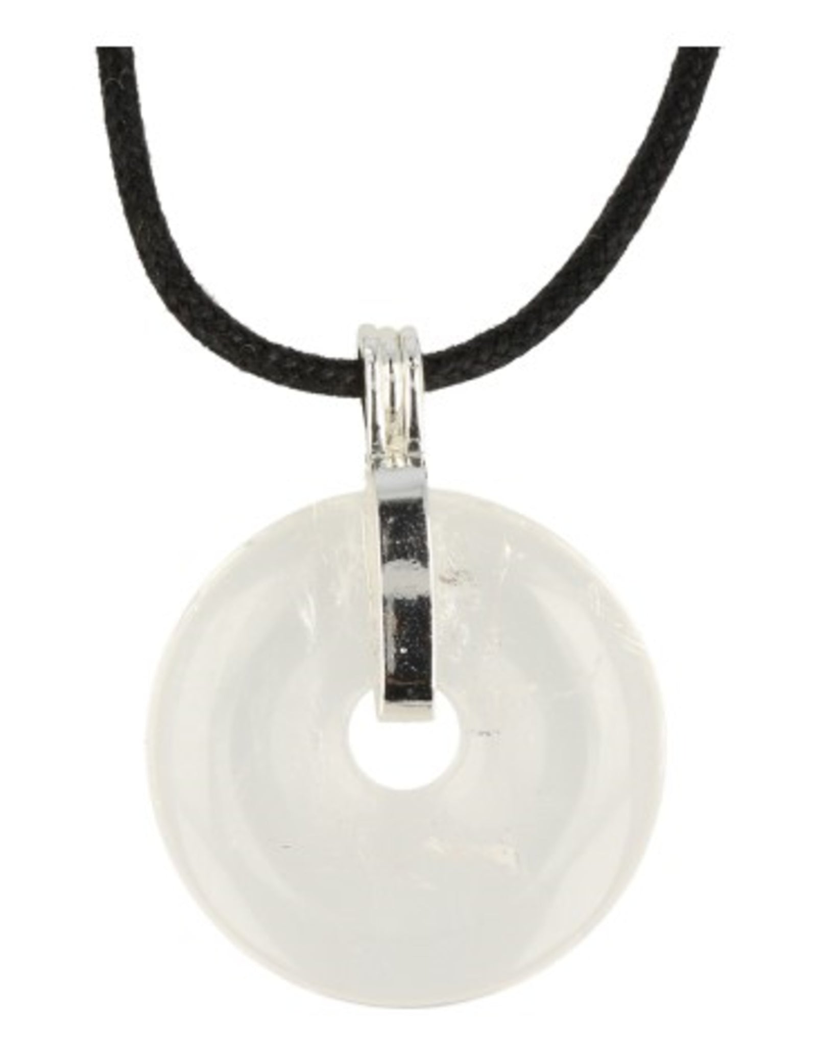 Bergkristal donuthanger 30 mm aan koord
