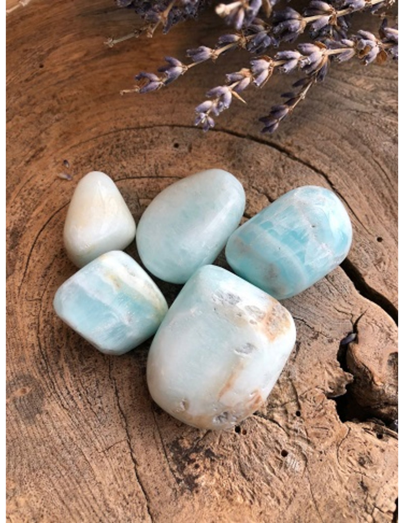 Calciet Caribbean blue trommelstenen 3 st. ca. 30 mm