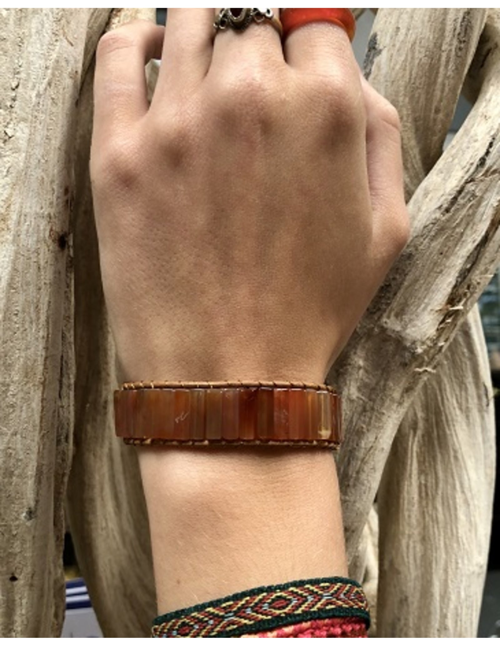 Carneool leren armband gipsy-style