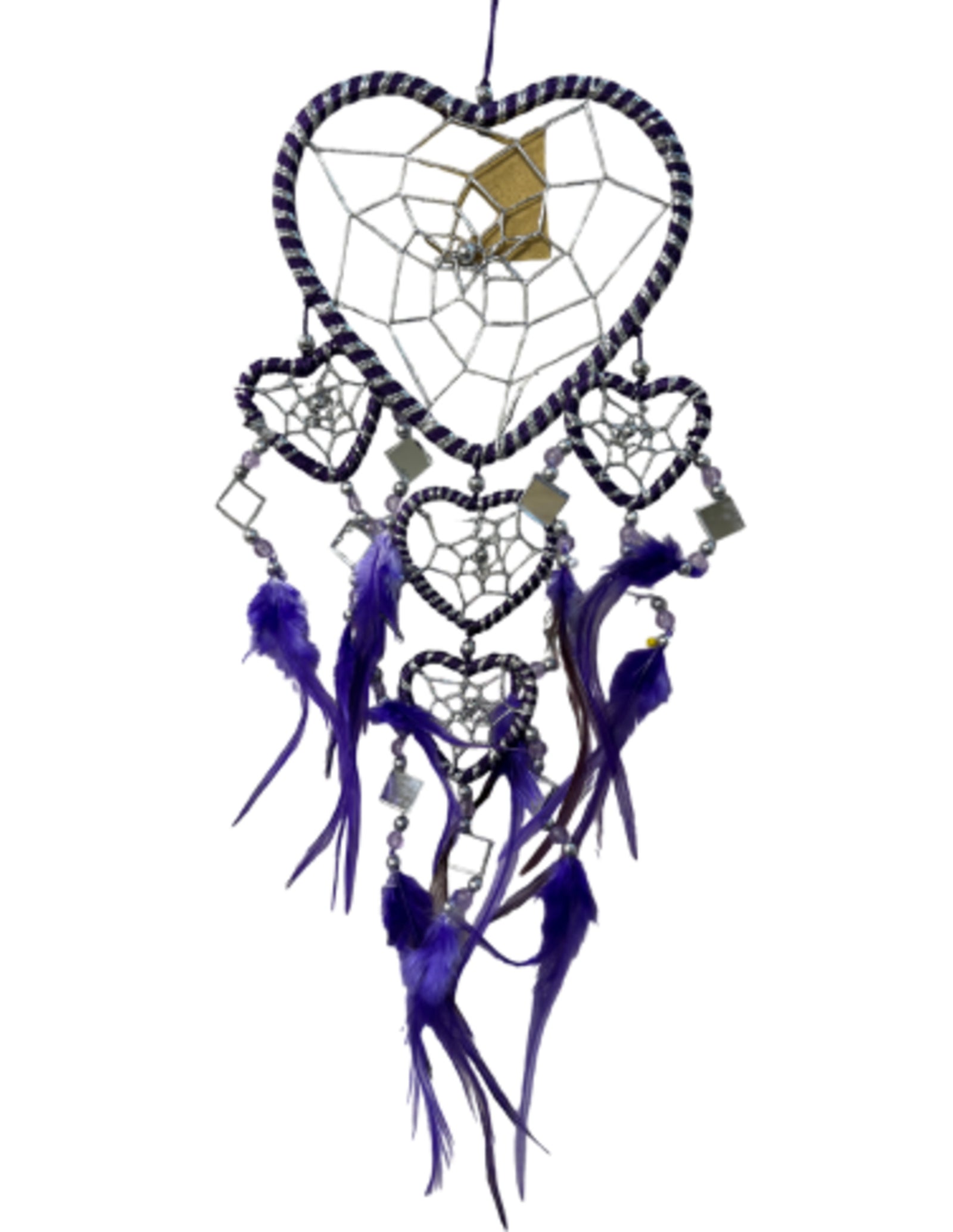 Dromenvanger hartje met spiegels - paars - 11 cm - Dreamcatcher