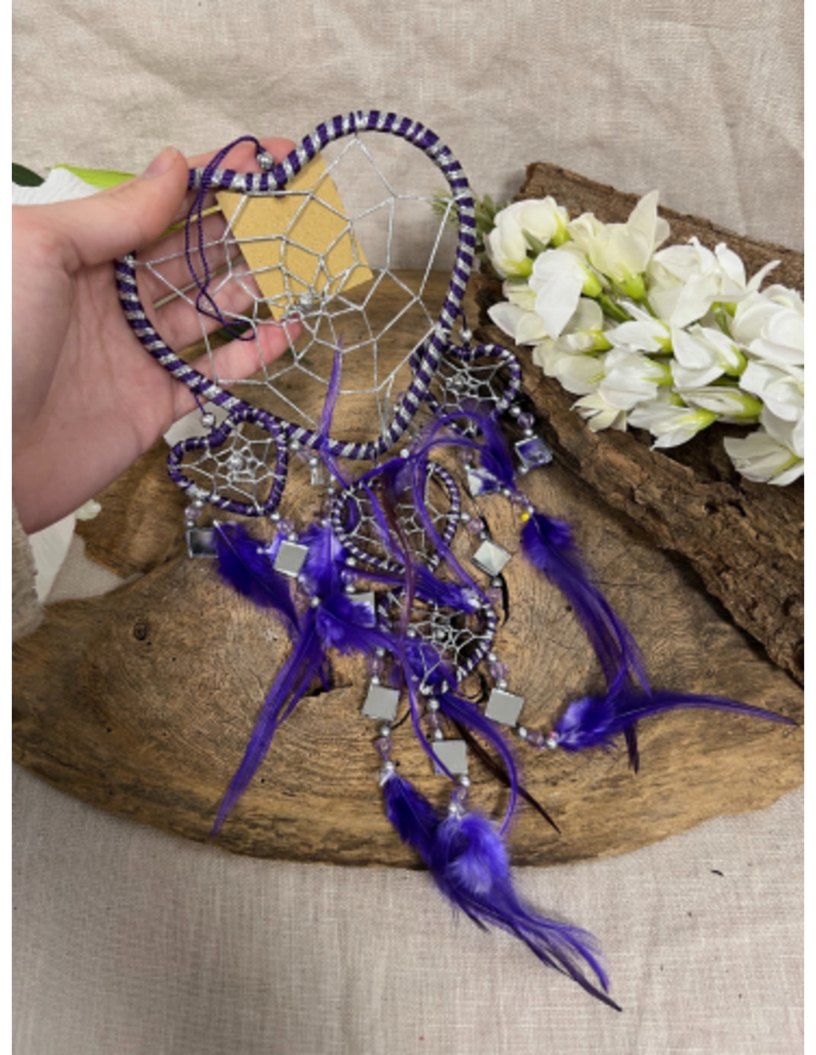 Dromenvanger hartje met spiegels - paars - 11 cm - Dreamcatcher