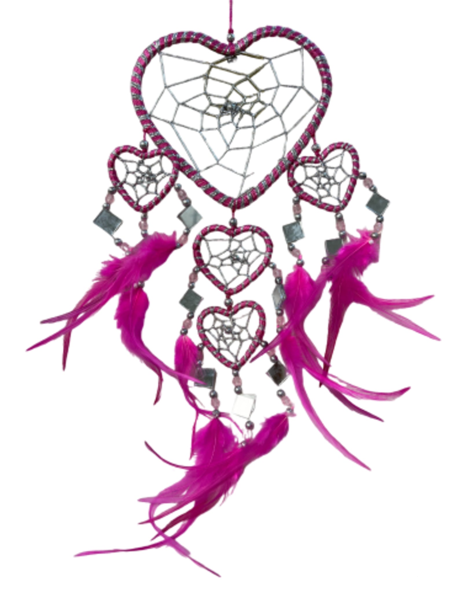 Dromenvanger hartje met spiegels - roze - 11 cm - Dreamcatcher