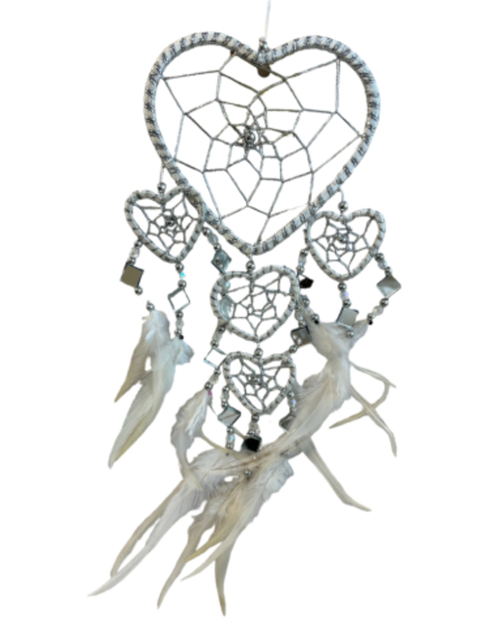 Dromenvanger hartje met spiegels - wit - 11 cm - Dreamcatcher