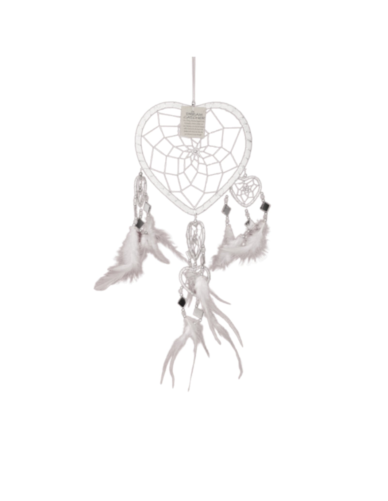 Dromenvanger Hartje met spiegels - wit - 17 cm - Dreamcatcher
