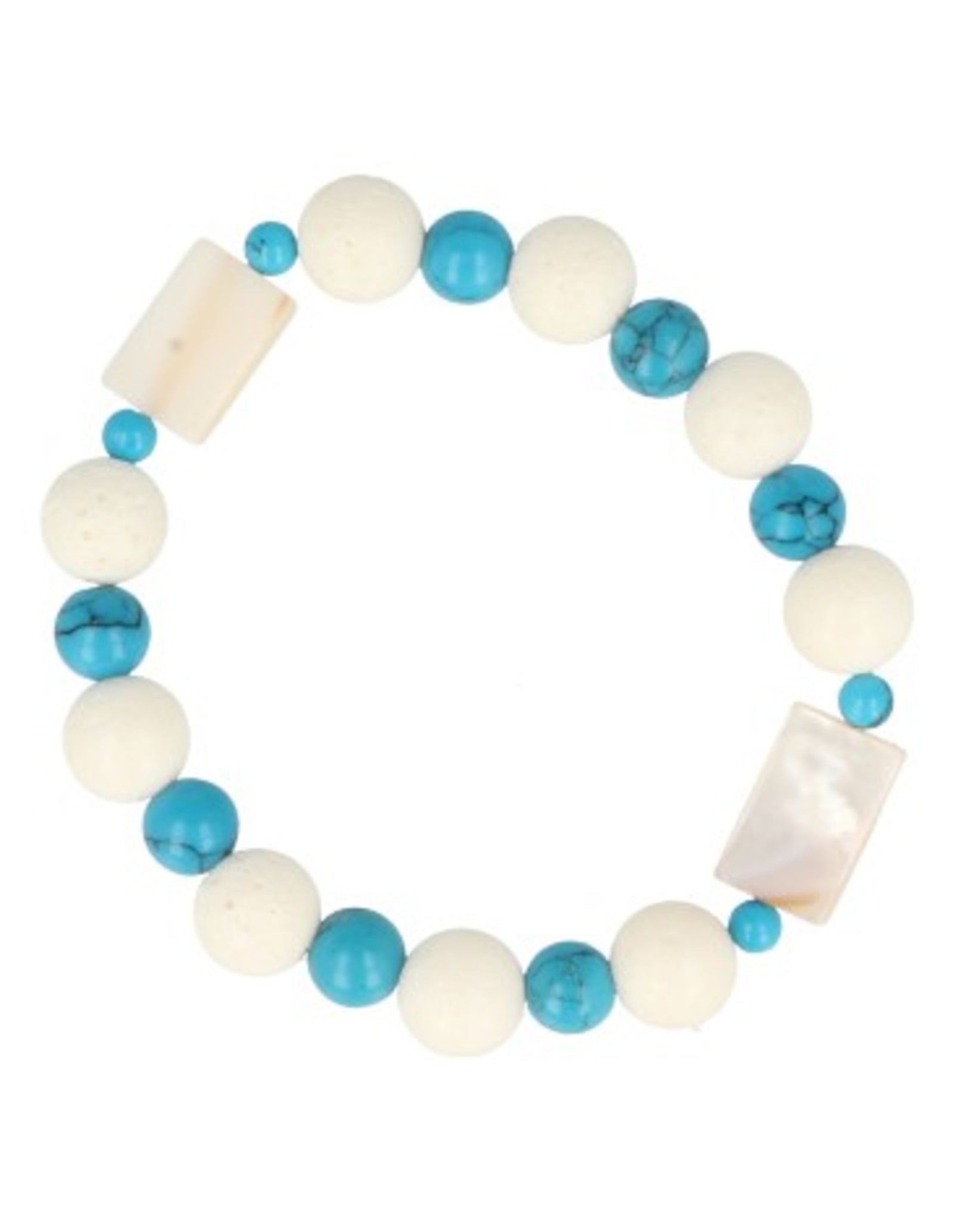 Edelsteen armband Howliet blauw / Parelmoer / Schuimkoraal wit (imitatie)