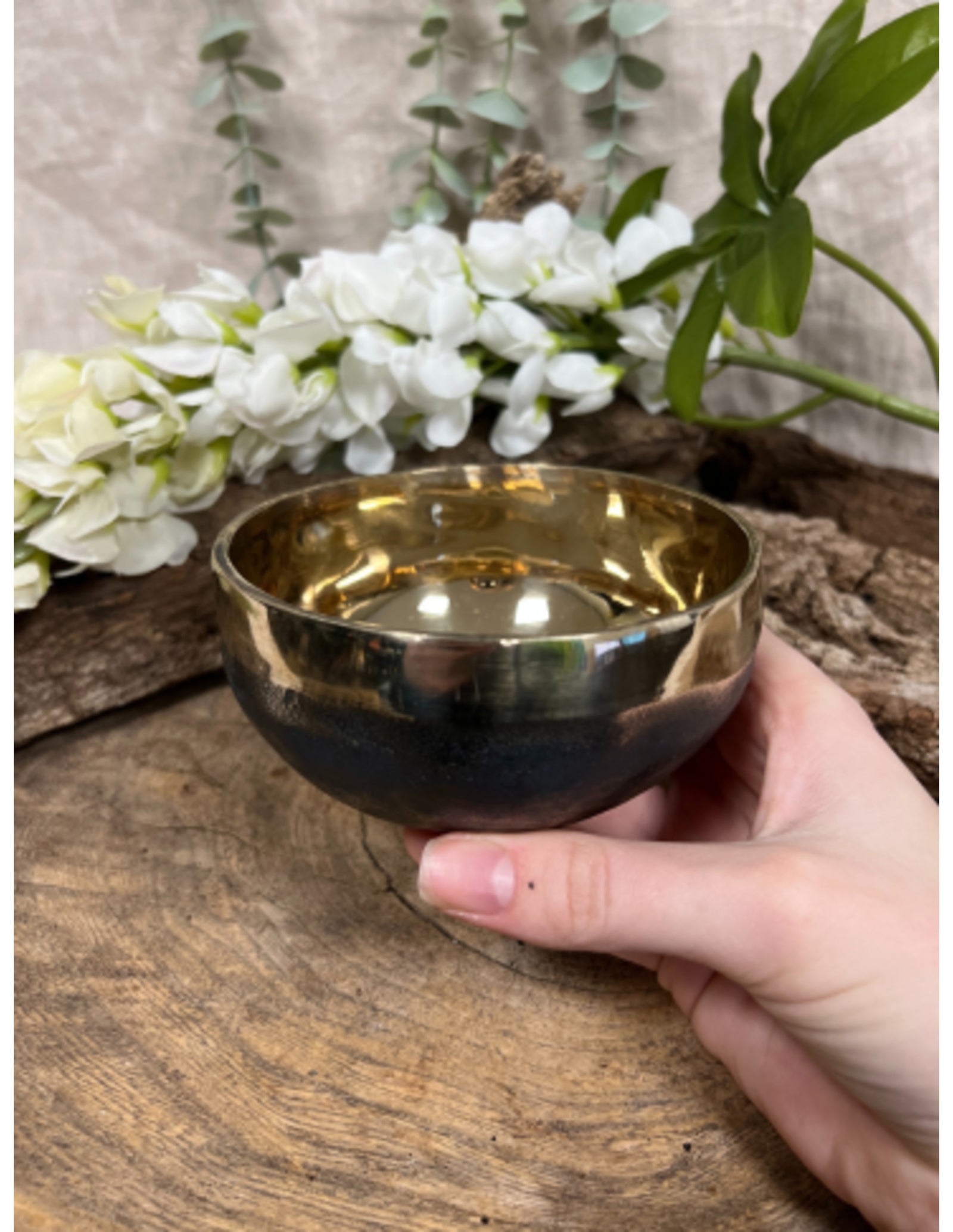 Klankschaal ishana goud/zwart 10-11 cm