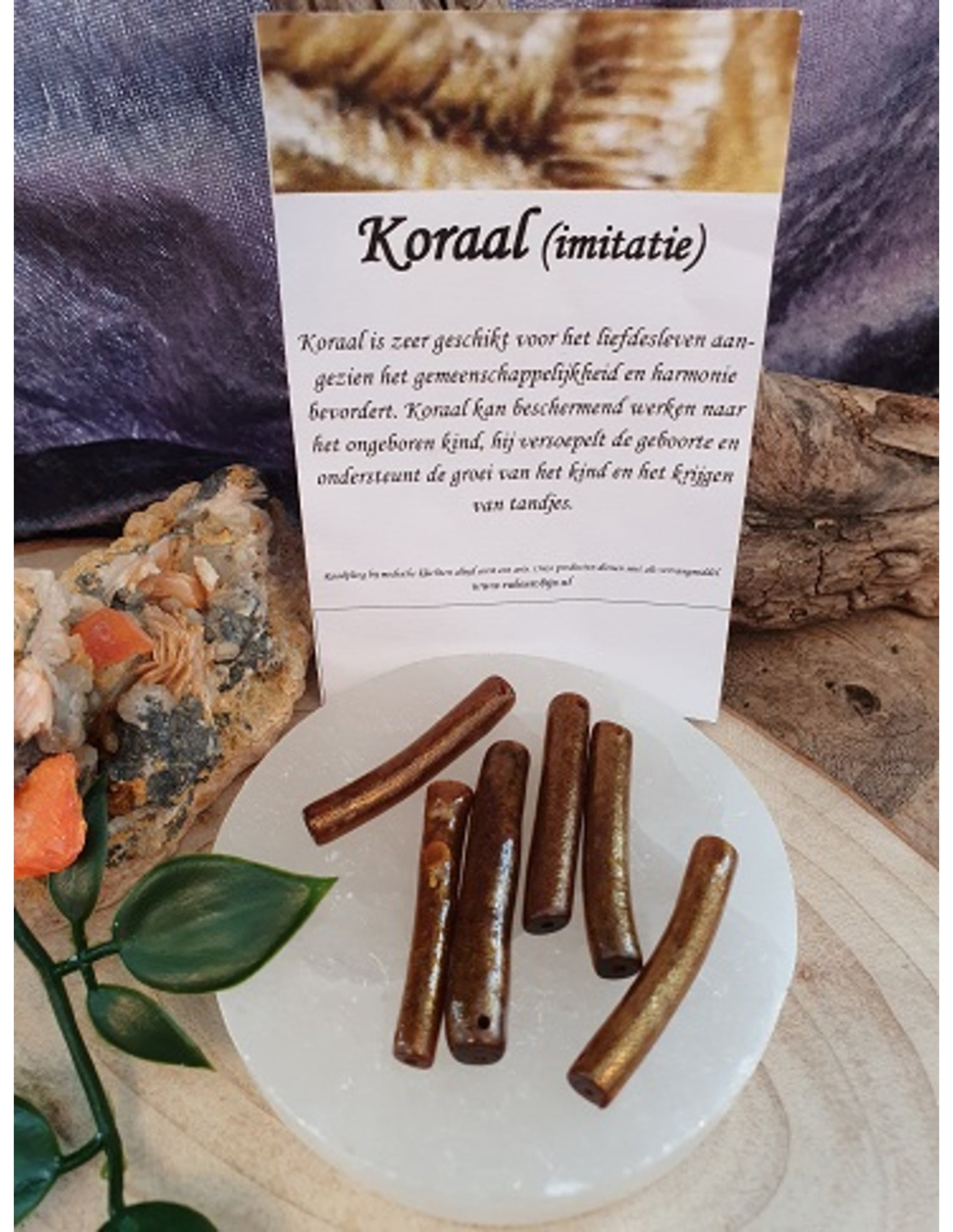 Koraal kralen goud staafje - 6 st. (imitatie)