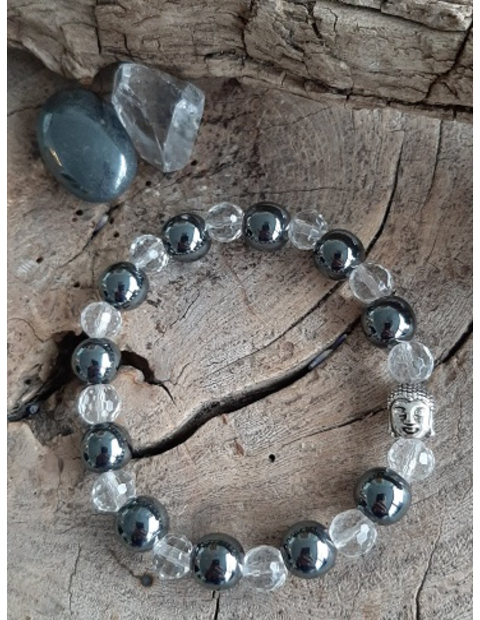 Kralenarmband boeddha mannen Hematiet / transparant