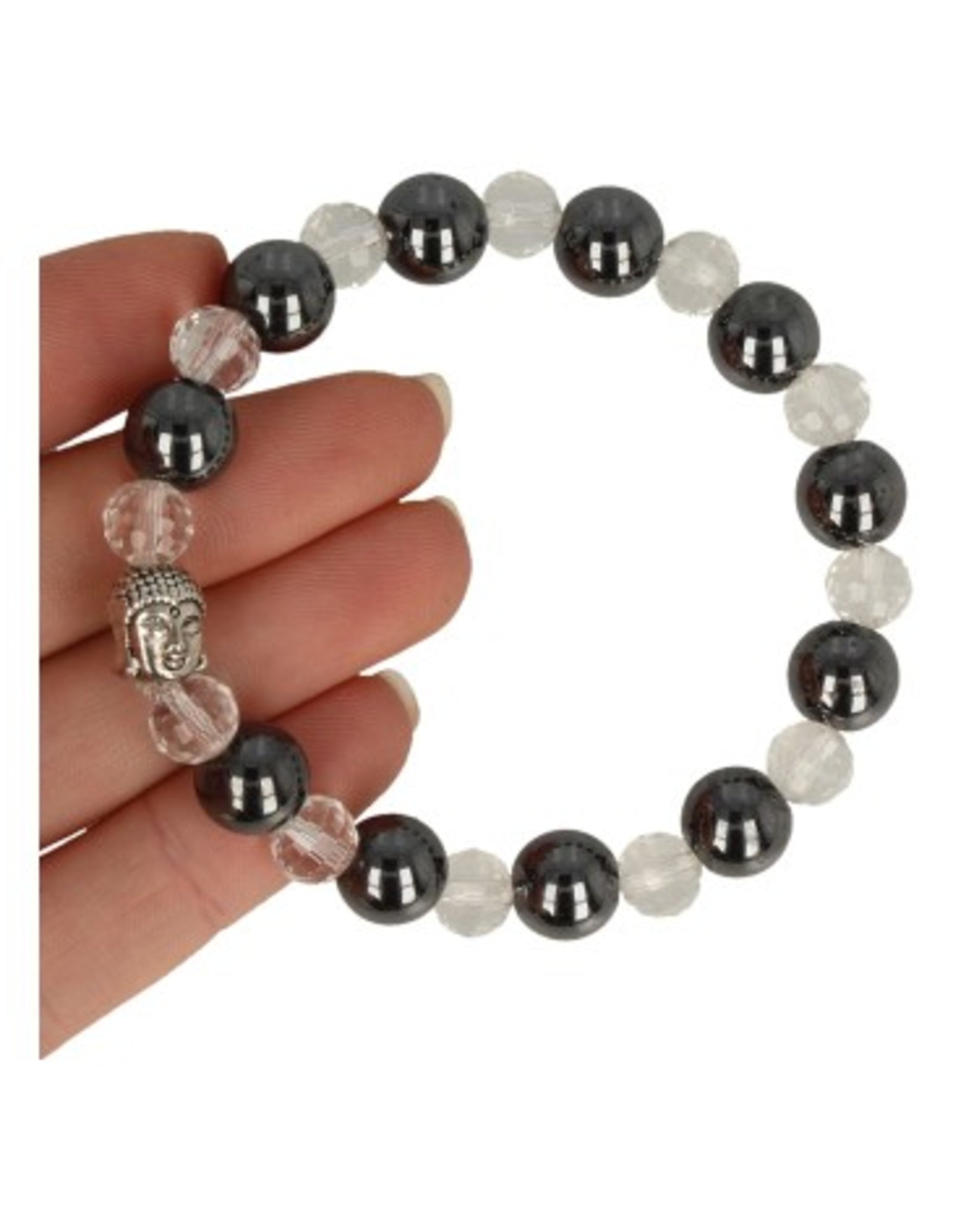 Kralenarmband boeddha mannen Hematiet / transparant