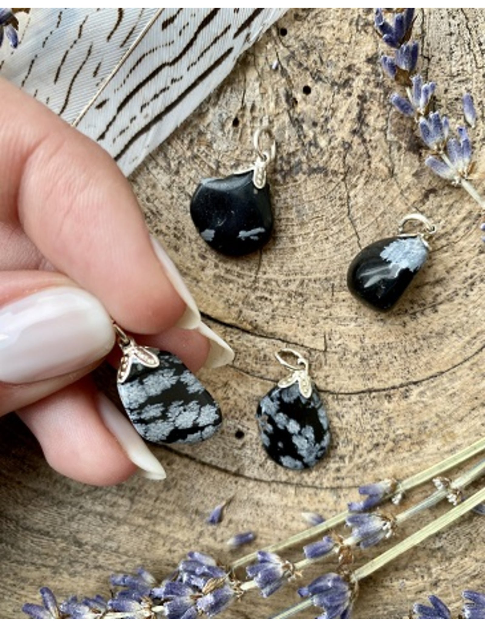 Obsidiaan sneeuwvlok edelsteen hanger