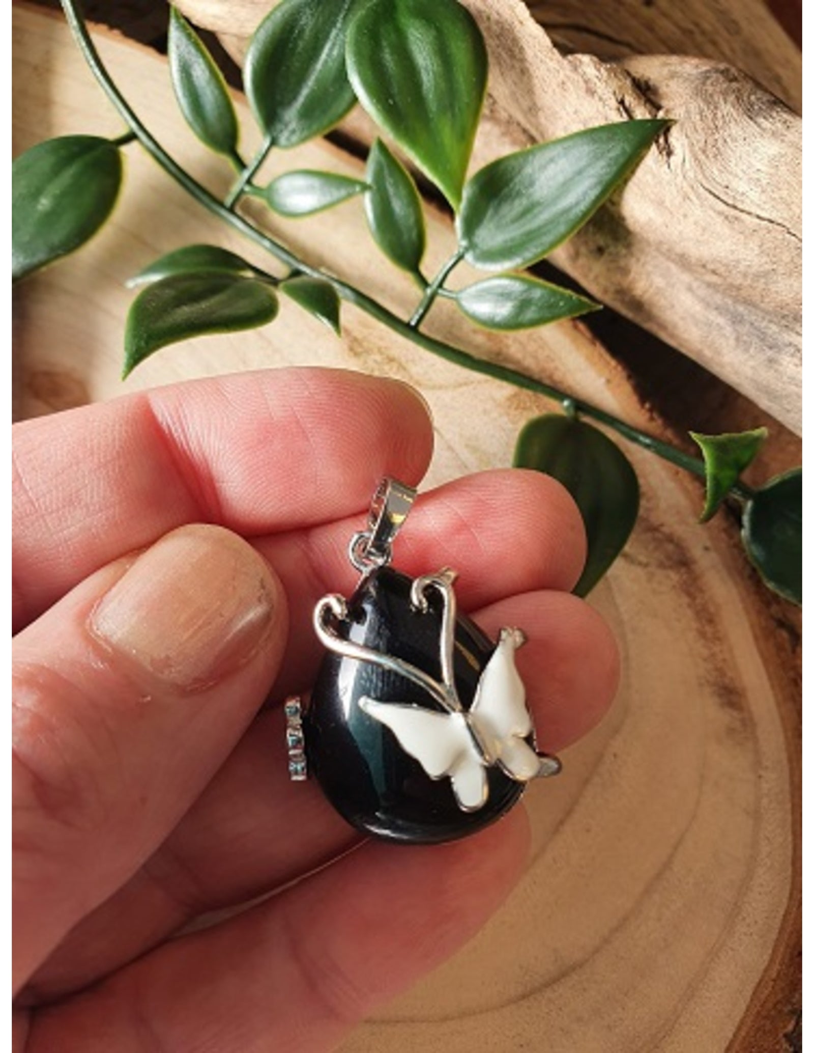Obsidiaan zwart vlinder druppel hanger