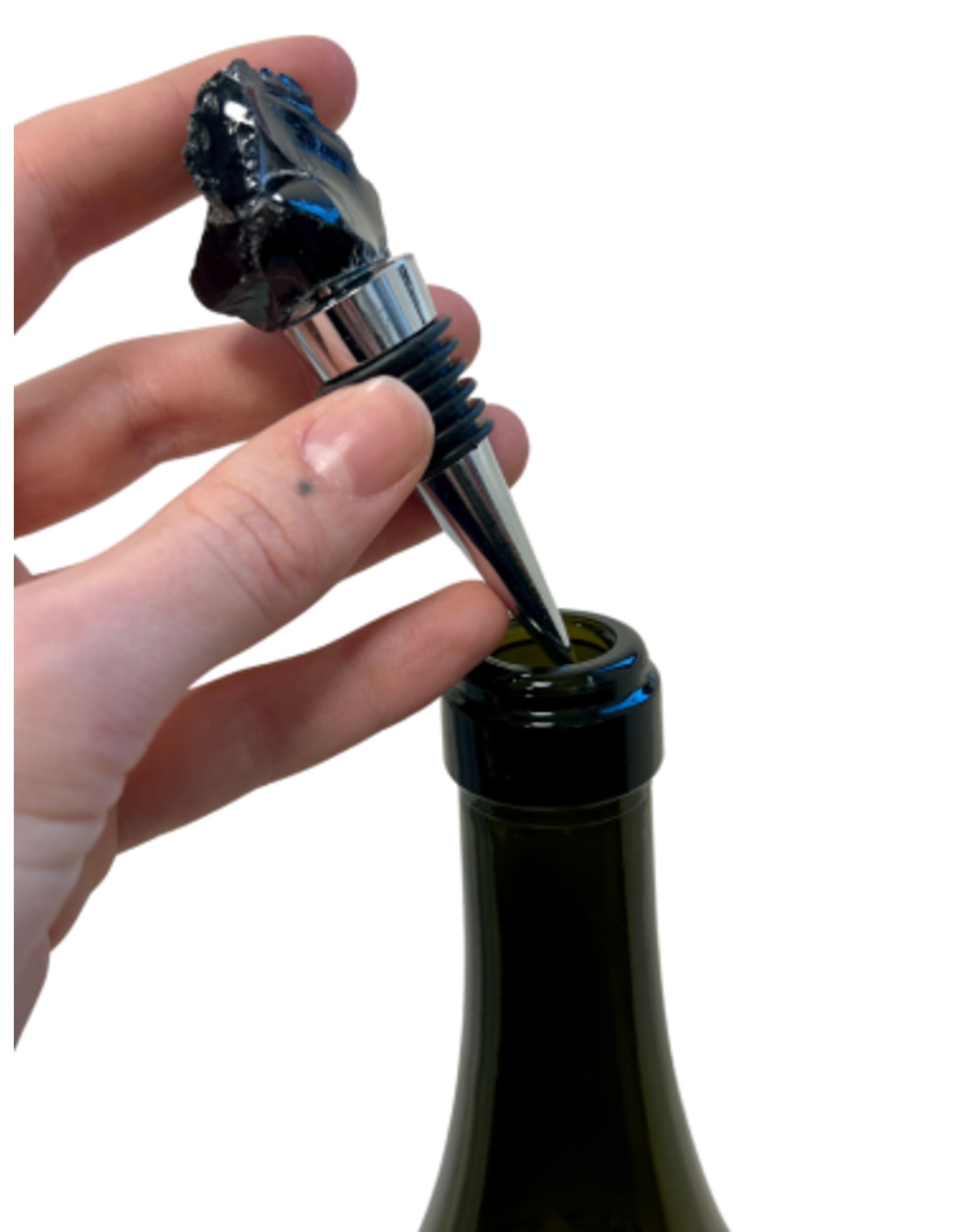 Obsidiaan zwart wijnstopper ruw