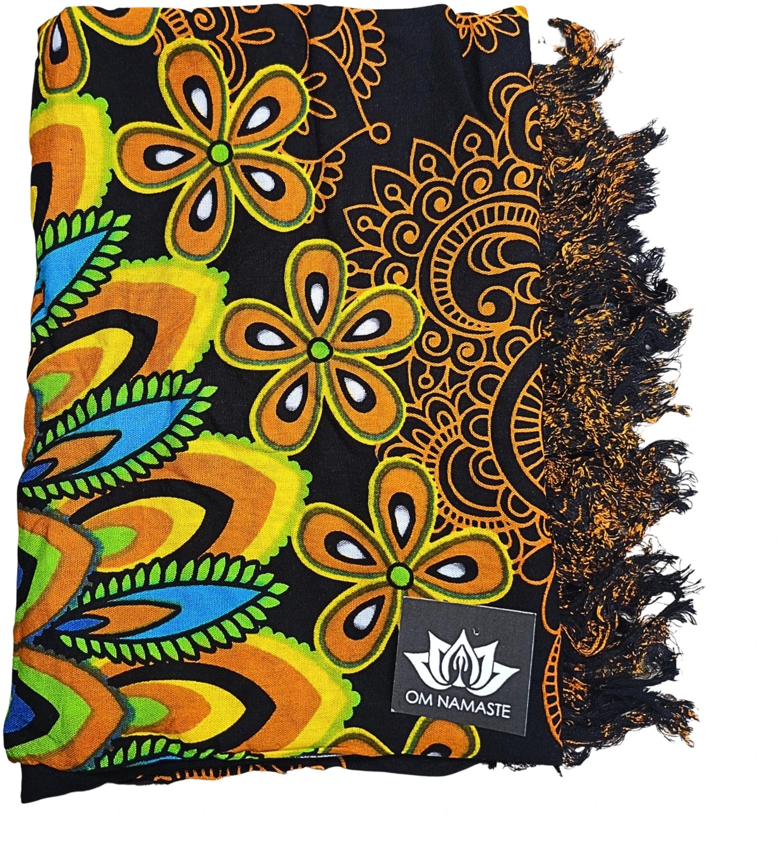 Om Namaste Sarong - 601 - Bloemrijke Mandala - Oranje & Zwart