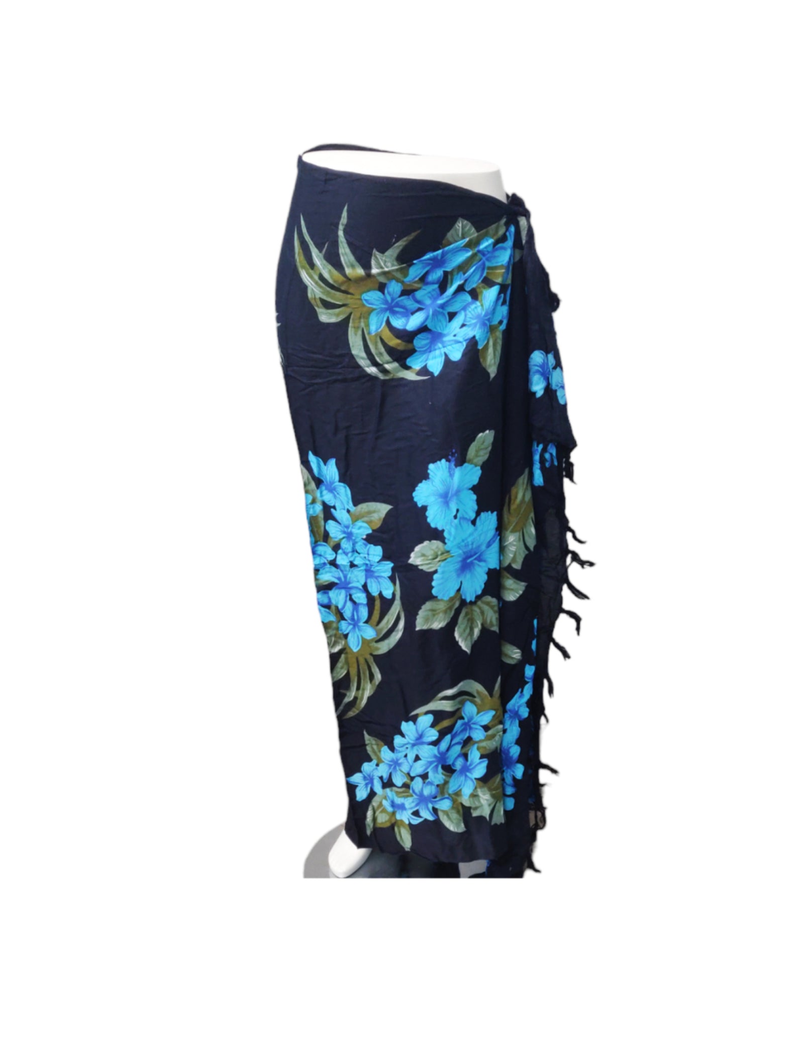 Om Namaste Sarong - 634 - Blauwe Bloemen op Zwart