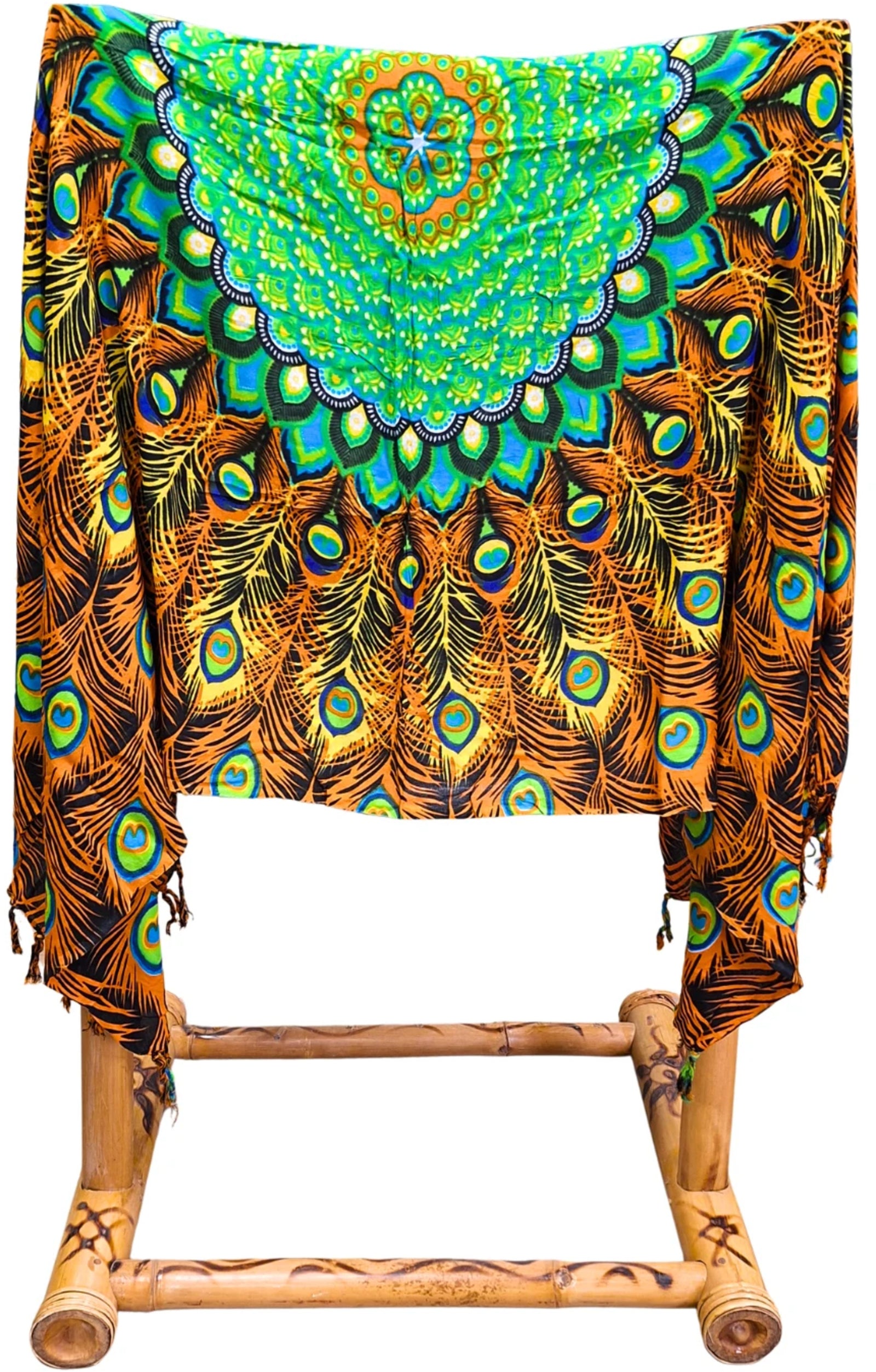 Om Namaste Sarong - 661 - Pauw Mandala - oranje & groen