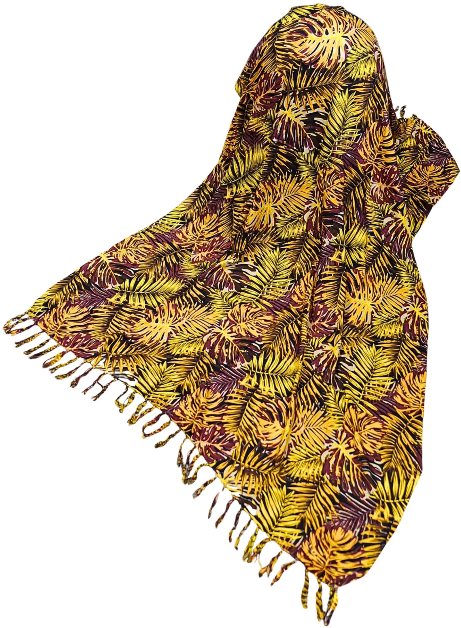 Om Namaste Sarong - 671 - Tropische bladeren - Geel en bruin