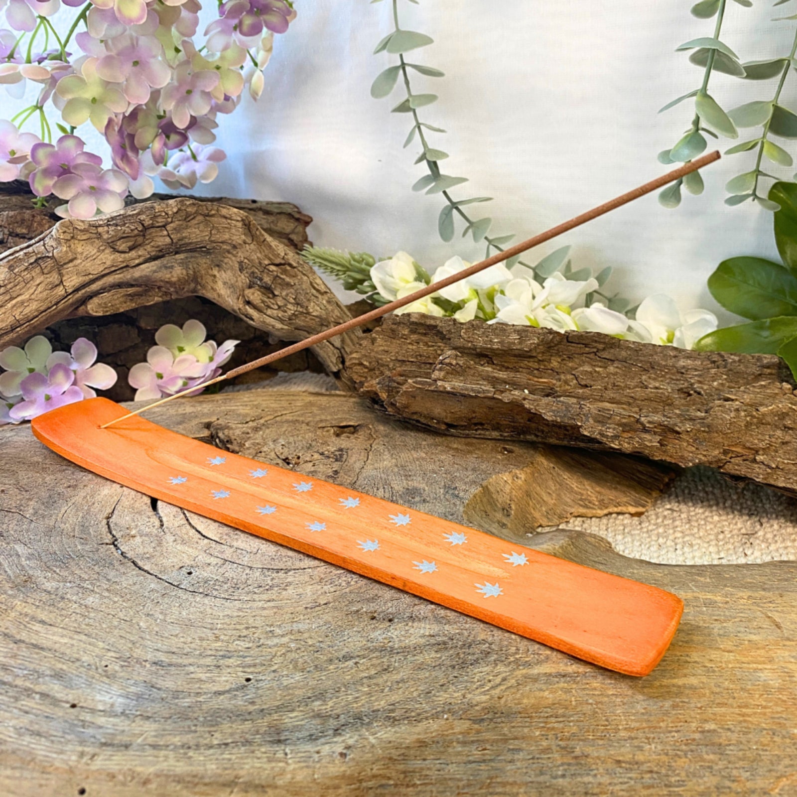 Plankje hout Blaadjes- oranje - wierook houder