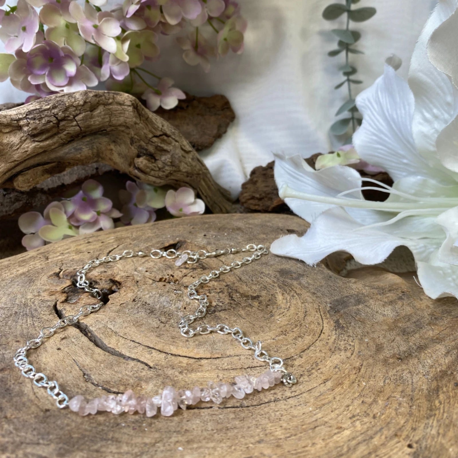 Roze kwarts bar ketting