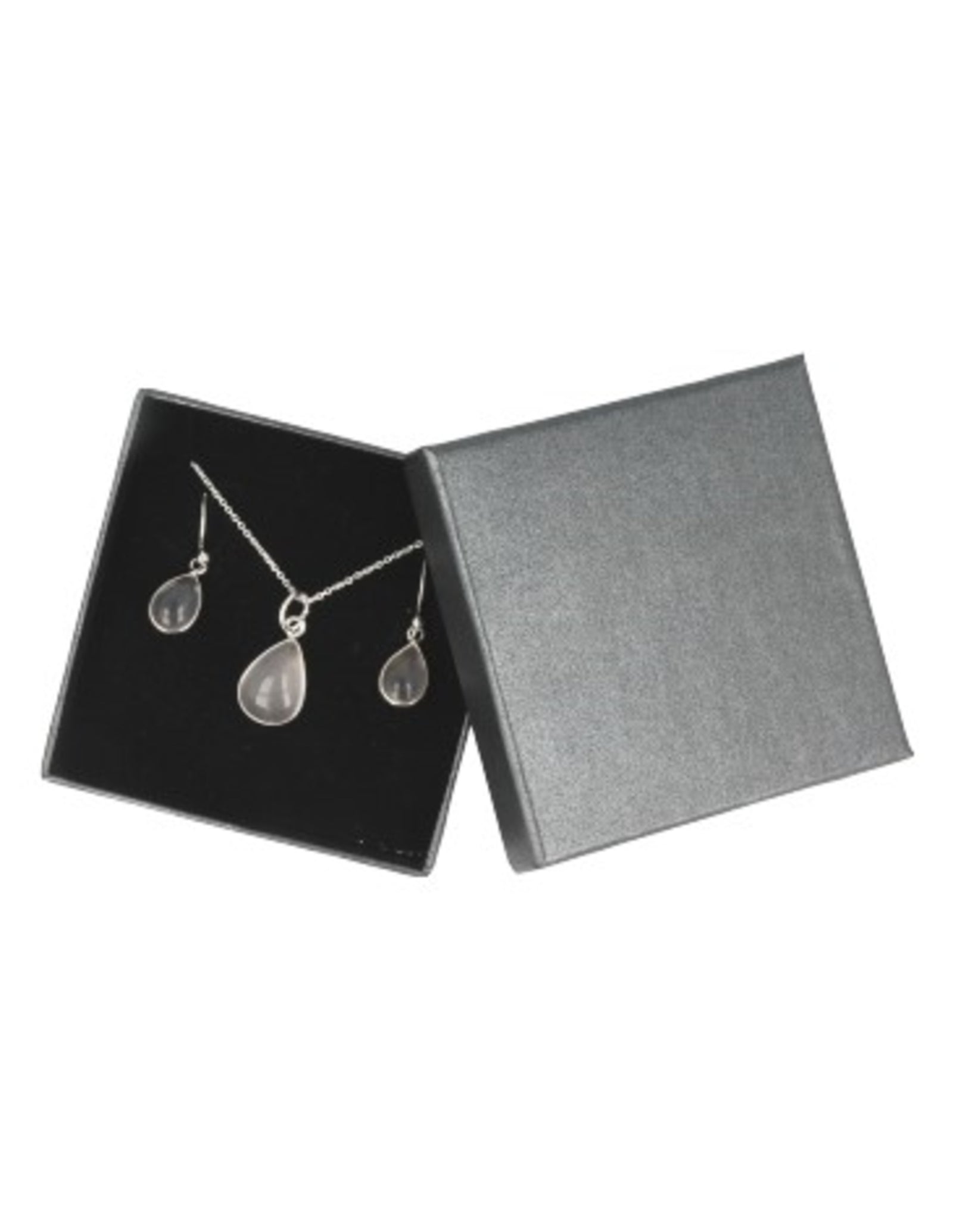 Roze kwarts druppel sieraden set zilver