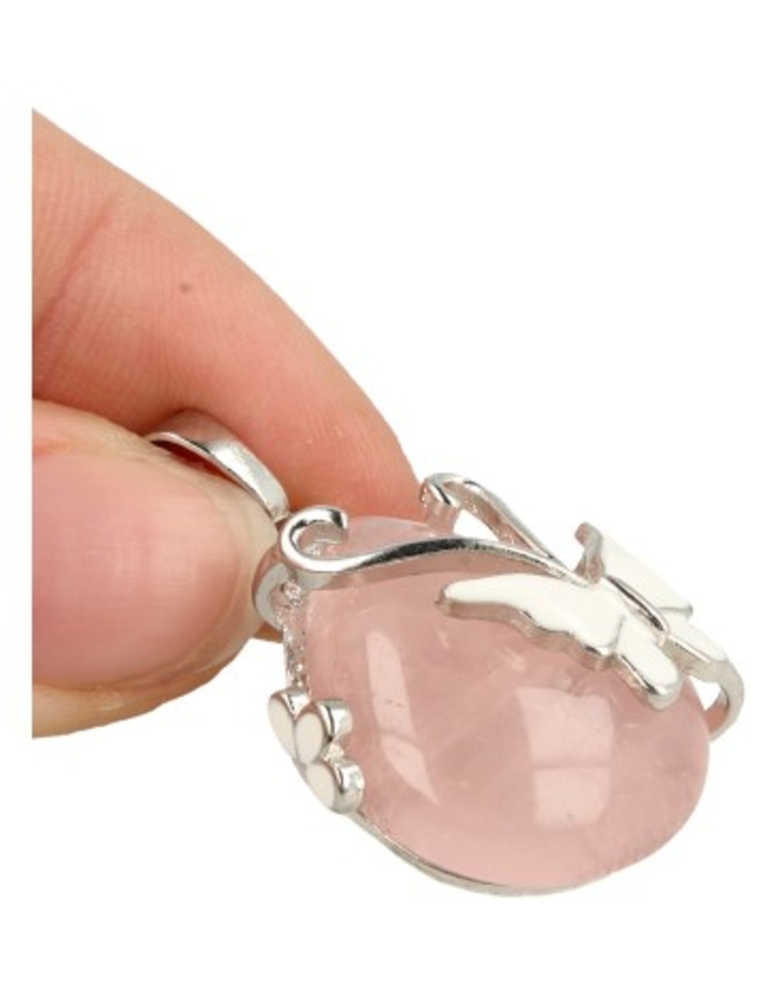 Roze kwarts vlinder druppel hanger