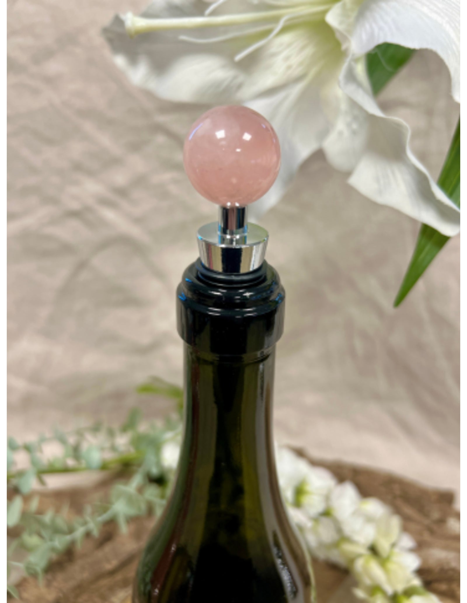 Roze kwarts wijnstopper bol