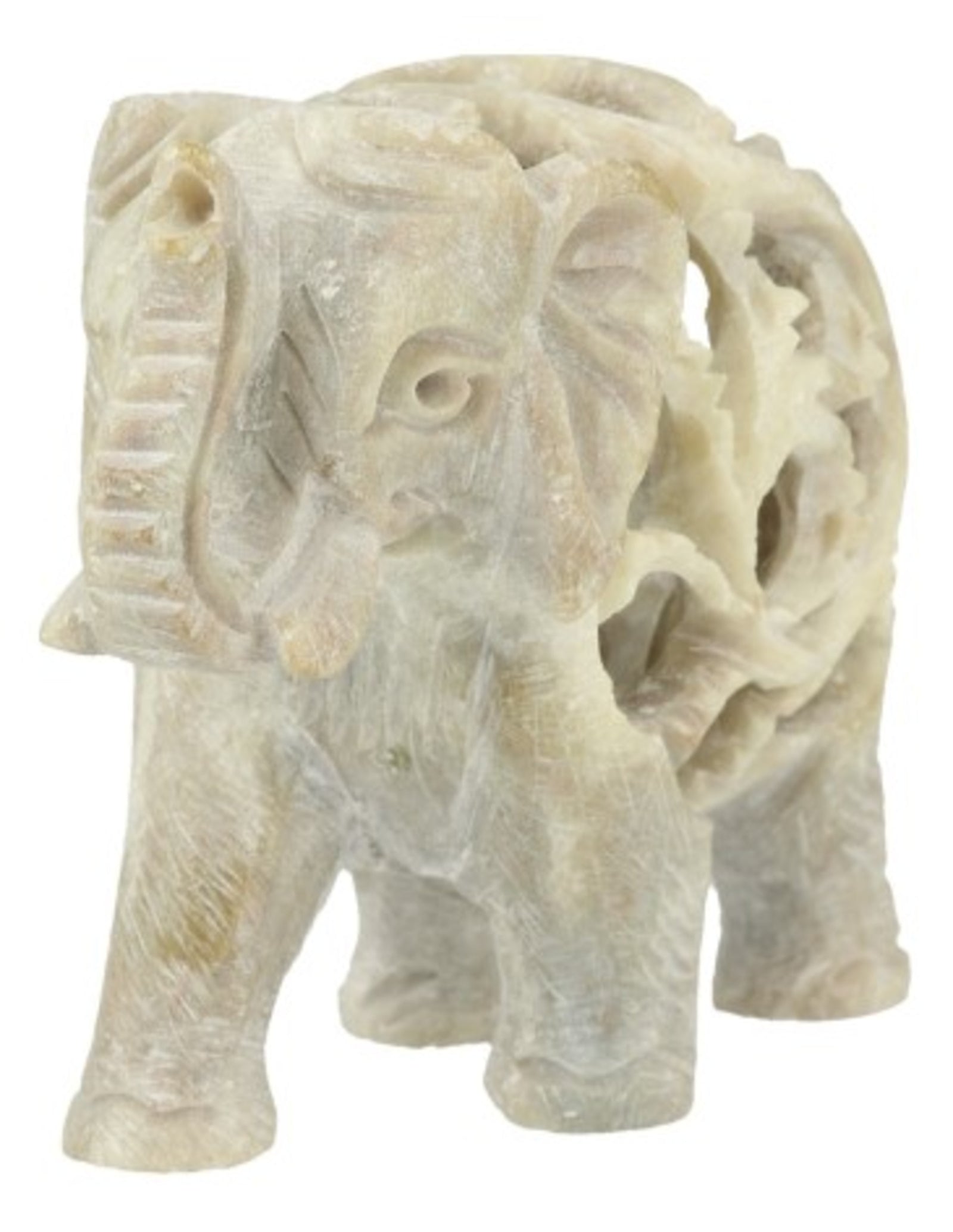 Speksteen olifant in olifant 6,5 cm slurf op