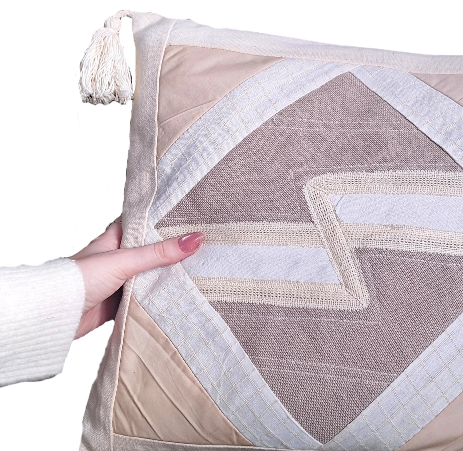 Varada Kussenhoes met kwasten - Zigzag - naturel