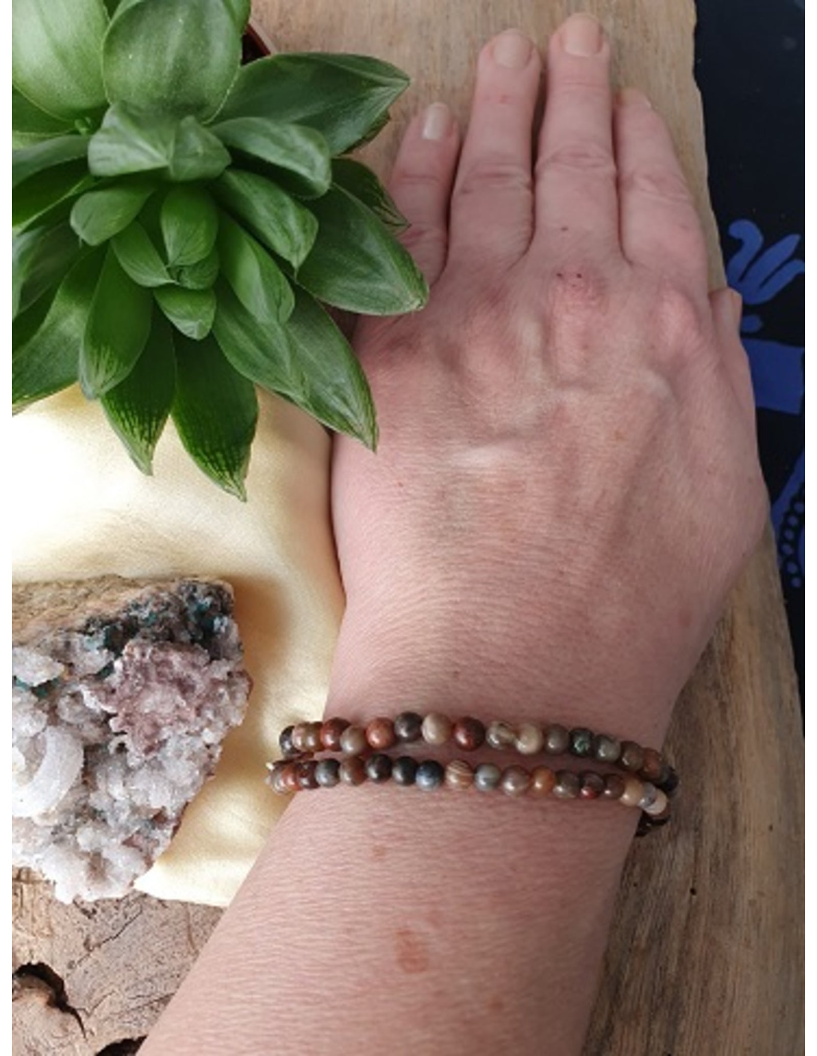 Versteend hout kralenarmband 4 mm