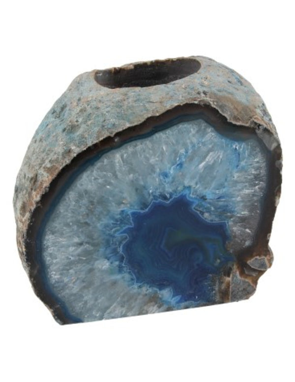 Agaat blauw edelsteen theelichthouder (gekleurd)