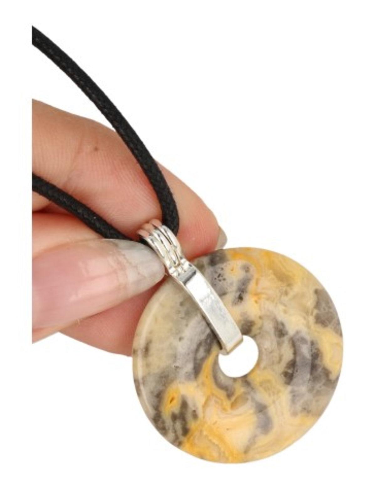 Agaat crazy lace donuthanger 30 mm aan koord
