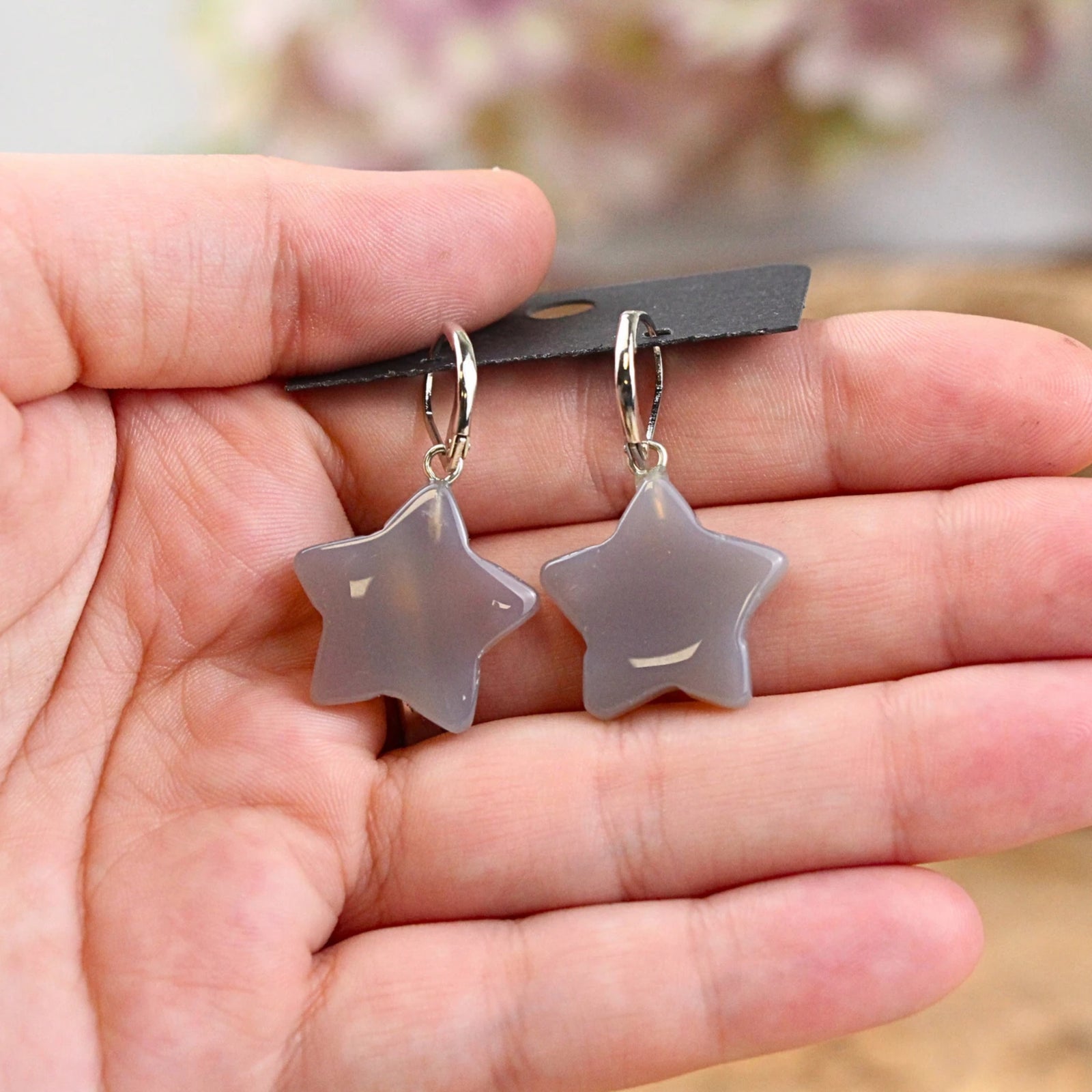 Agaat grijs ster oorbellen - fashion jewelry