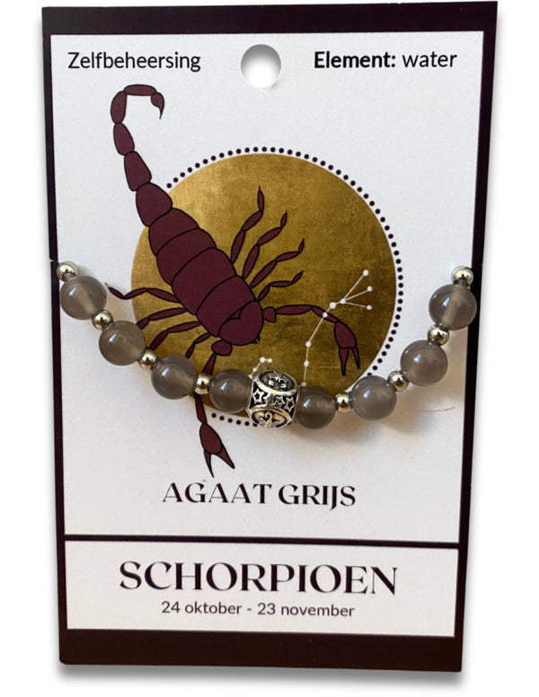 Agaat grijs sterrenbeeld edelsteen armband - Schorpioen