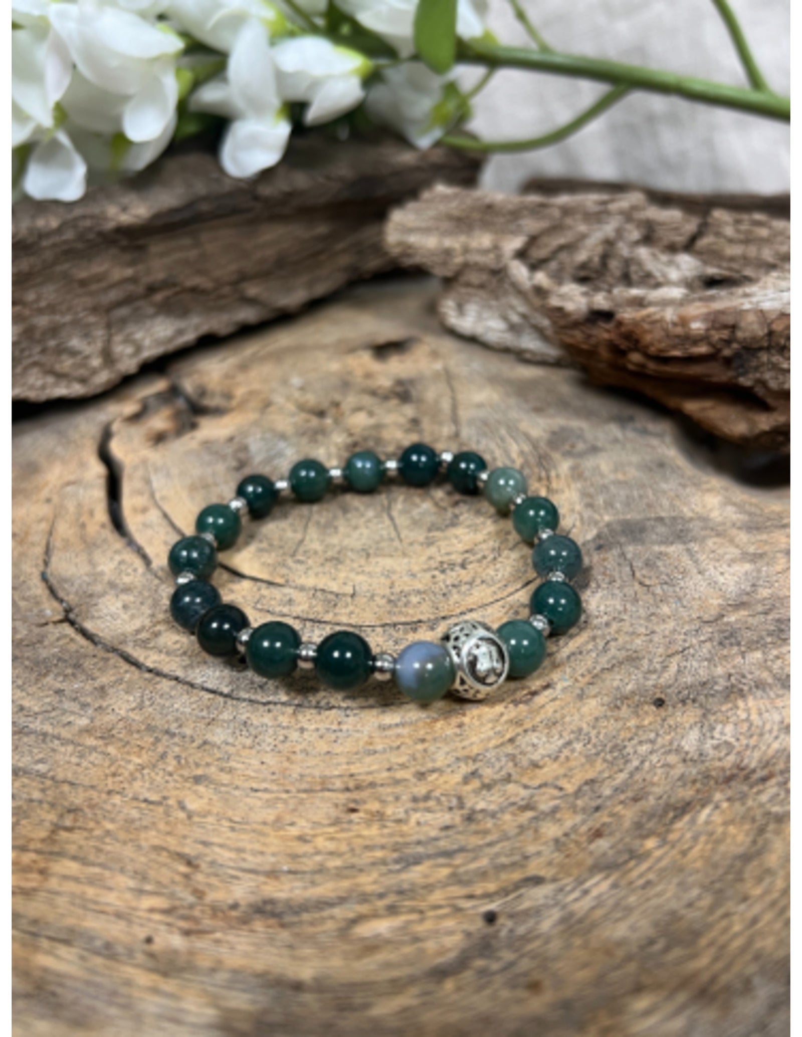 Agaat mos sterrenbeeld armband - Weegschaal