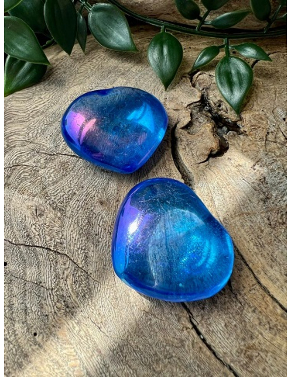 Aqua Aura edelsteen hart 40 mm donker (gecoat)
