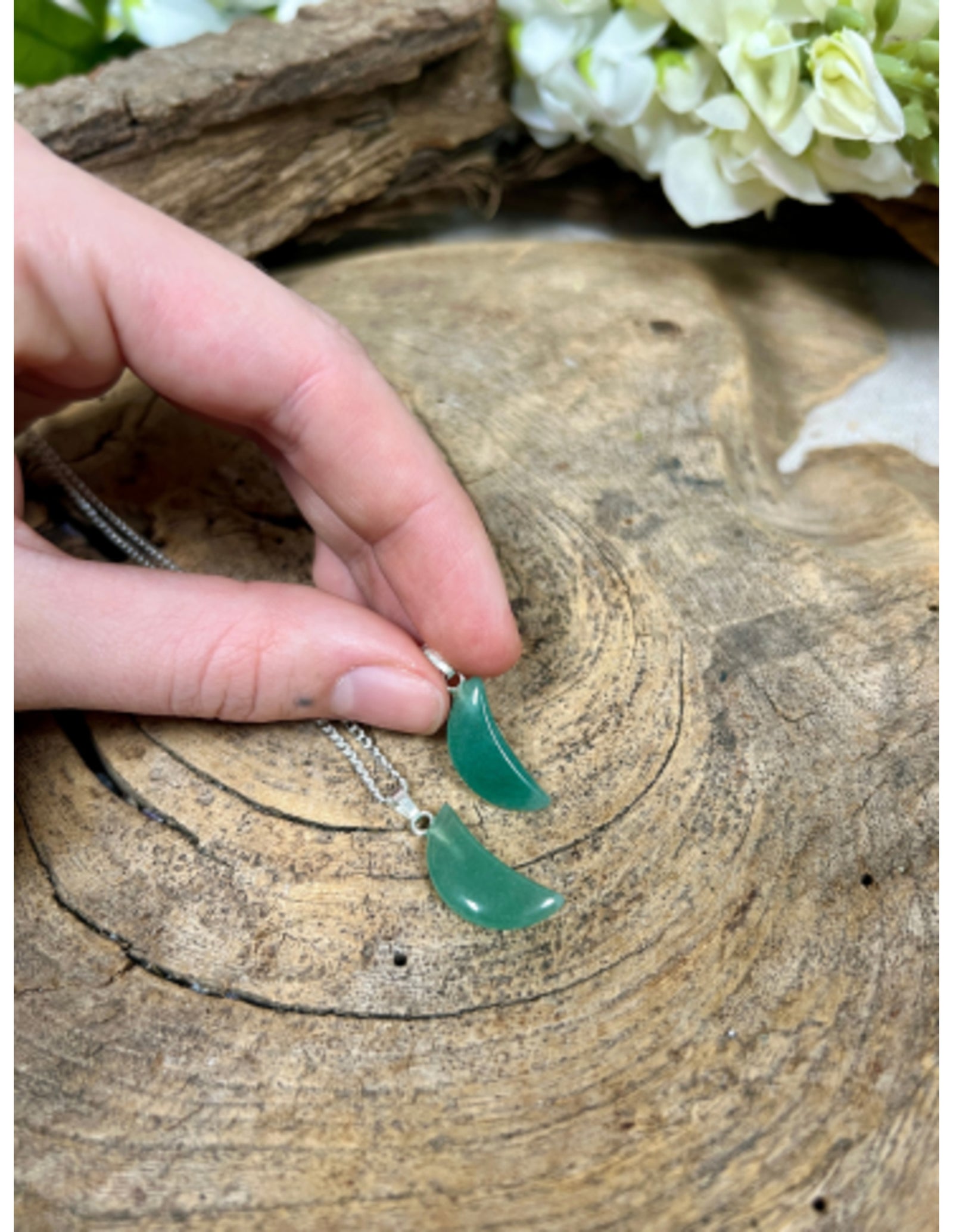 Aventurijn groen edelsteen maanhanger 20 mm