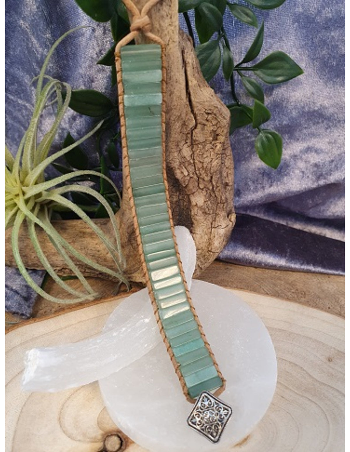 Aventurijn groen leren armband gipsy-style