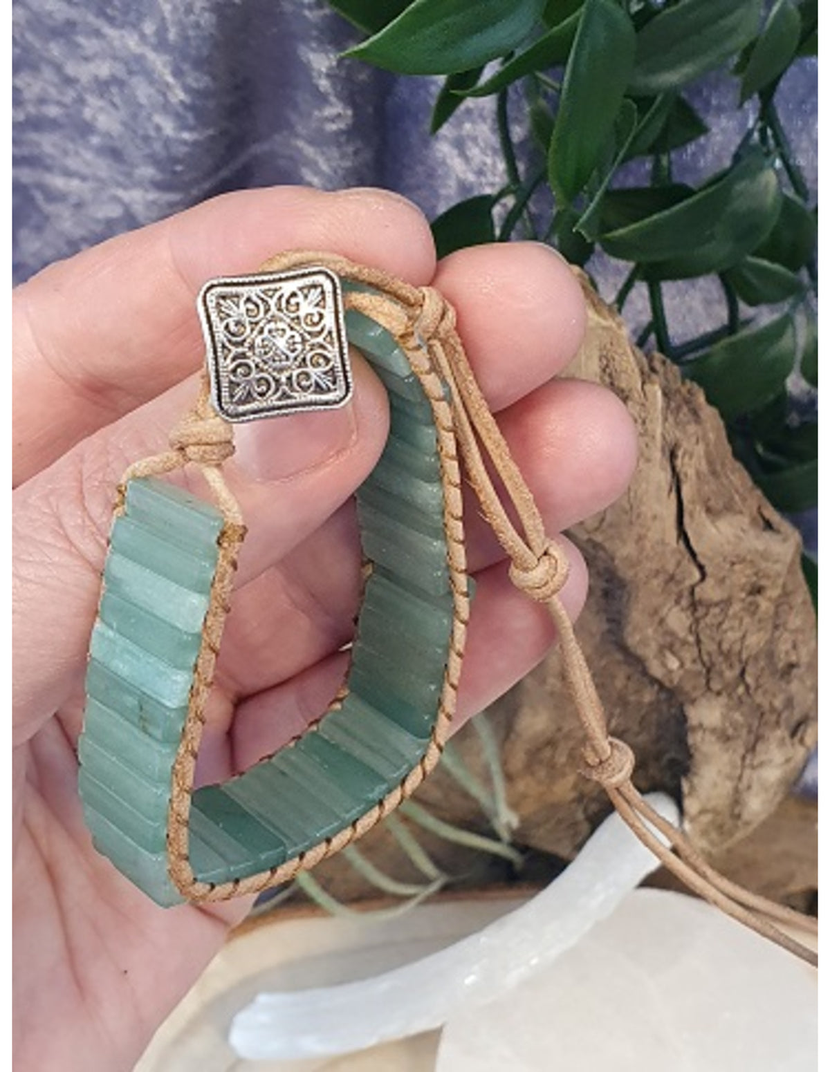 Aventurijn groen leren armband gipsy-style