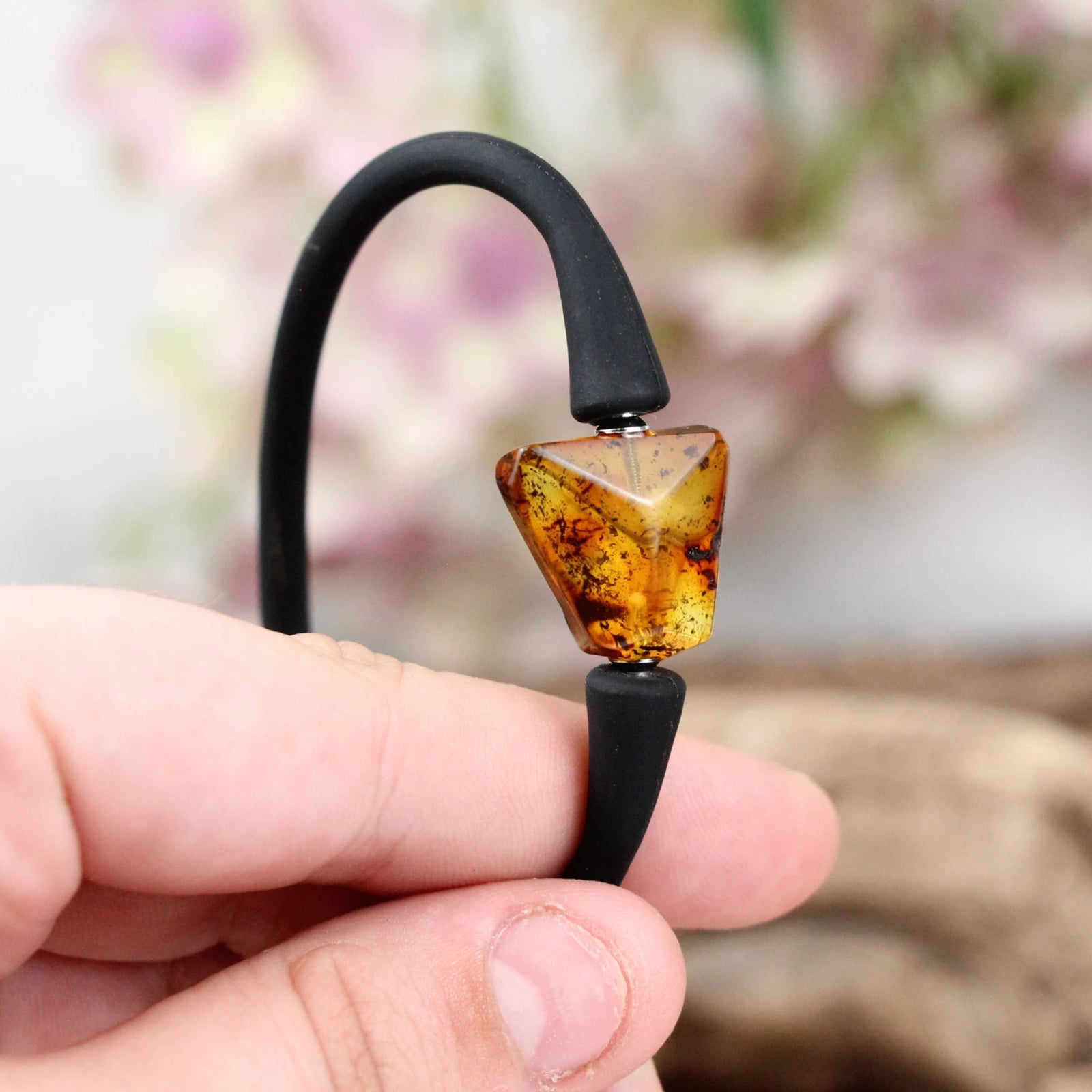 Barnsteen armband met rubber - siliconen (Amber)