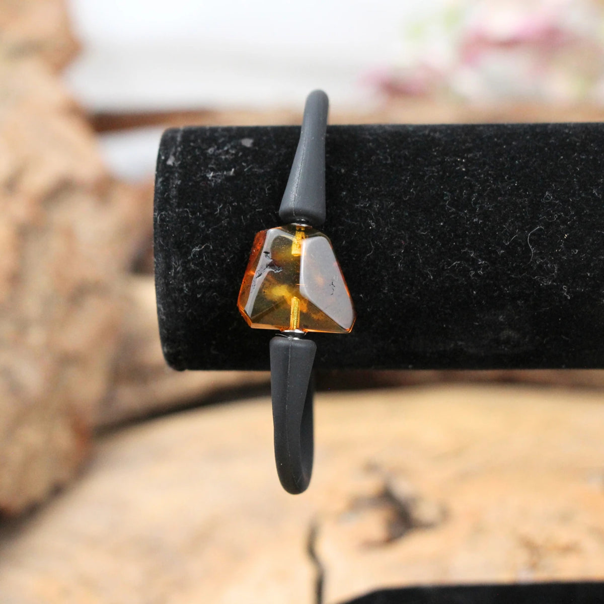 Barnsteen armband met rubber - siliconen (Amber)
