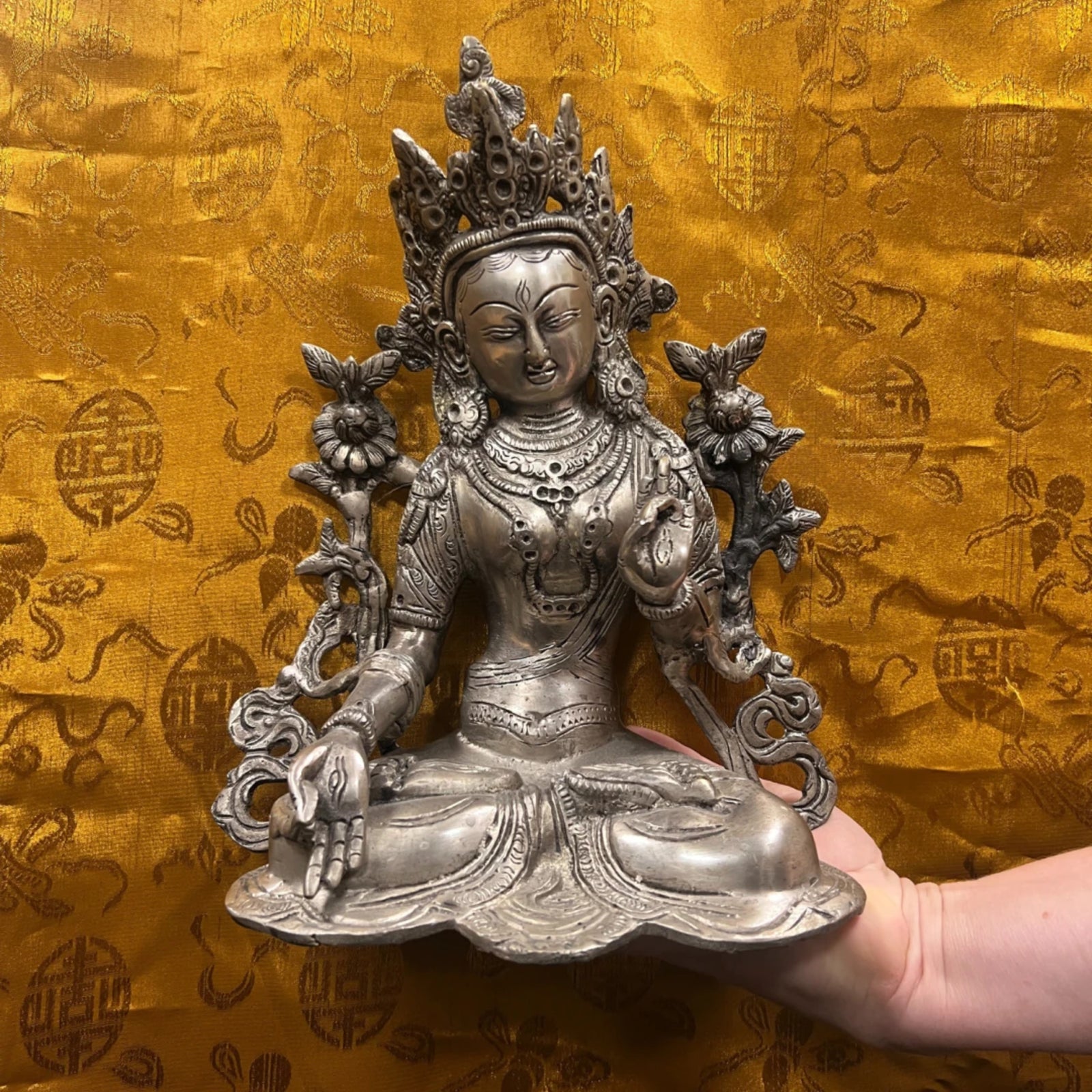 Beeld brons White Tara zilverkleur