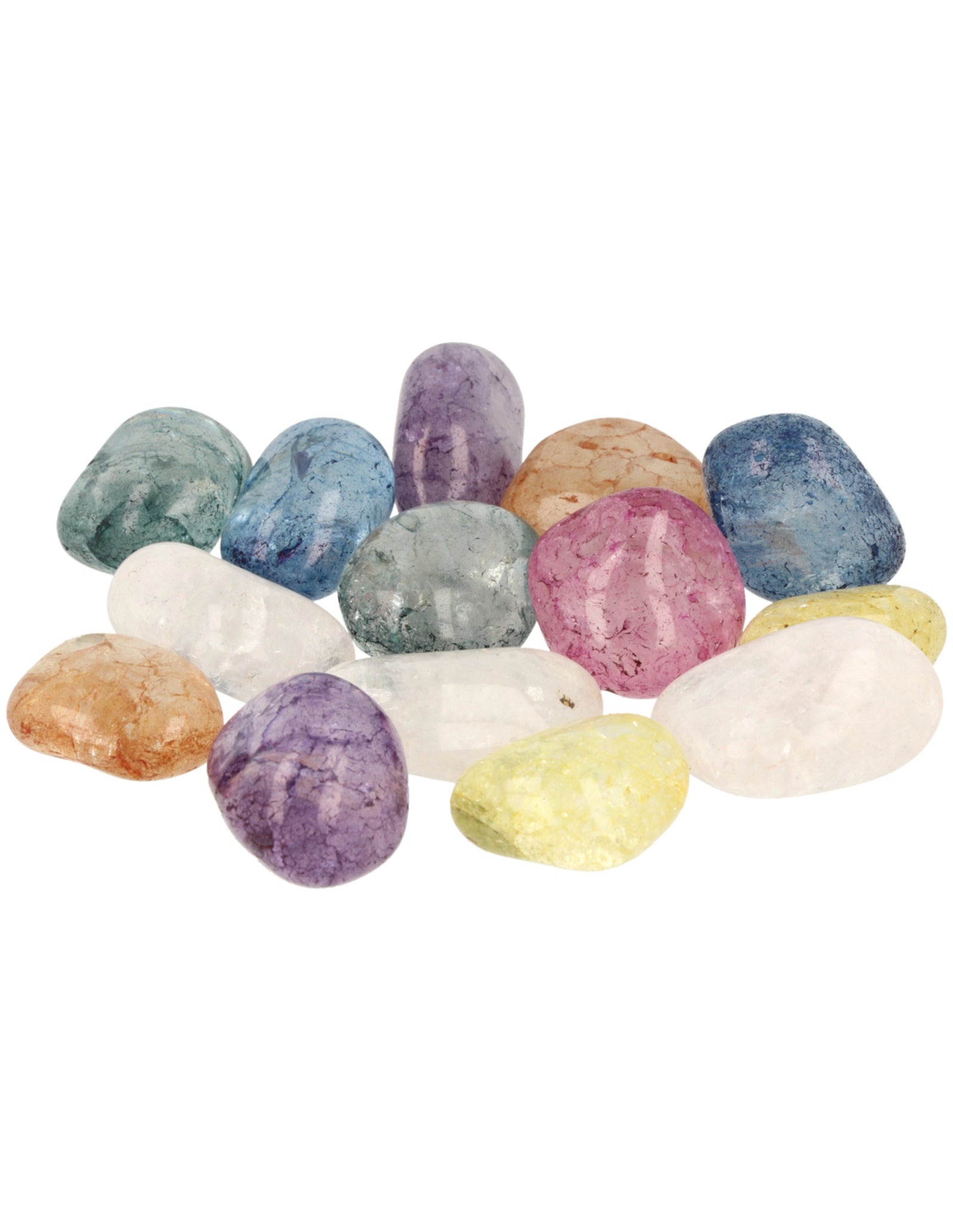 Bergkristal crackle mix 250 gr. trommelstenen (gekleurd) (mt3)