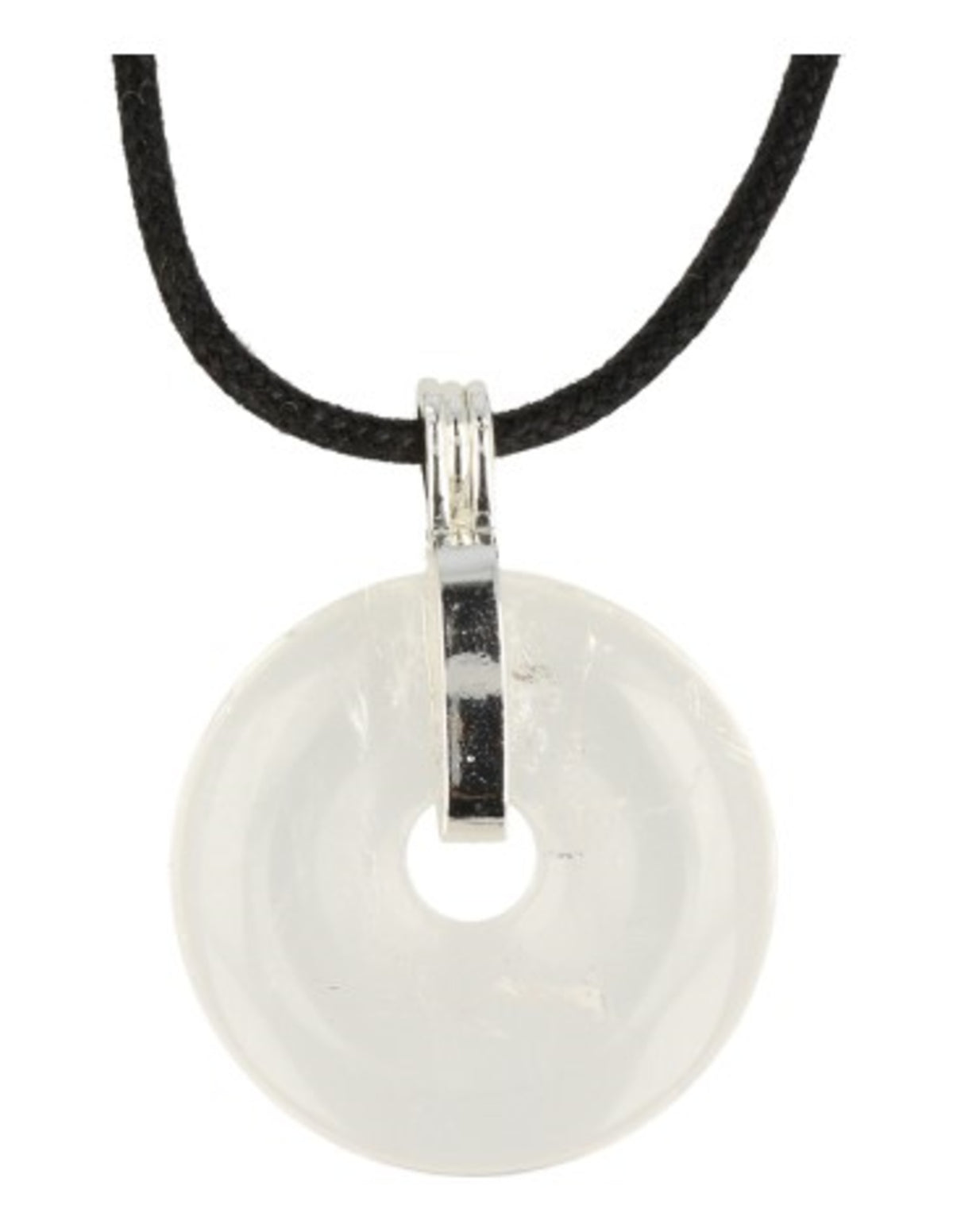 Bergkristal donuthanger 30 mm aan koord