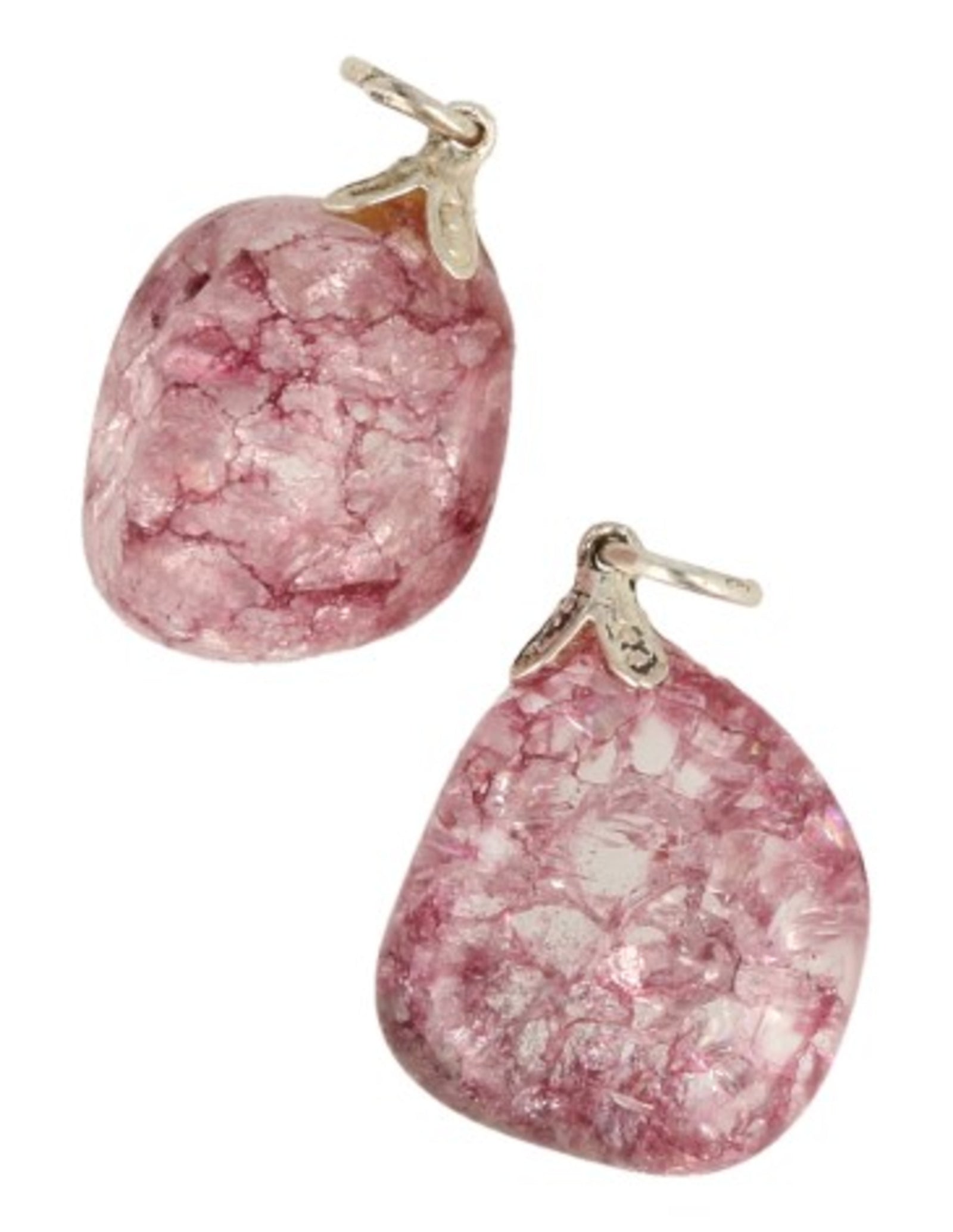 Bergkristal edelsteen hanger crackle roze (gekleurd)