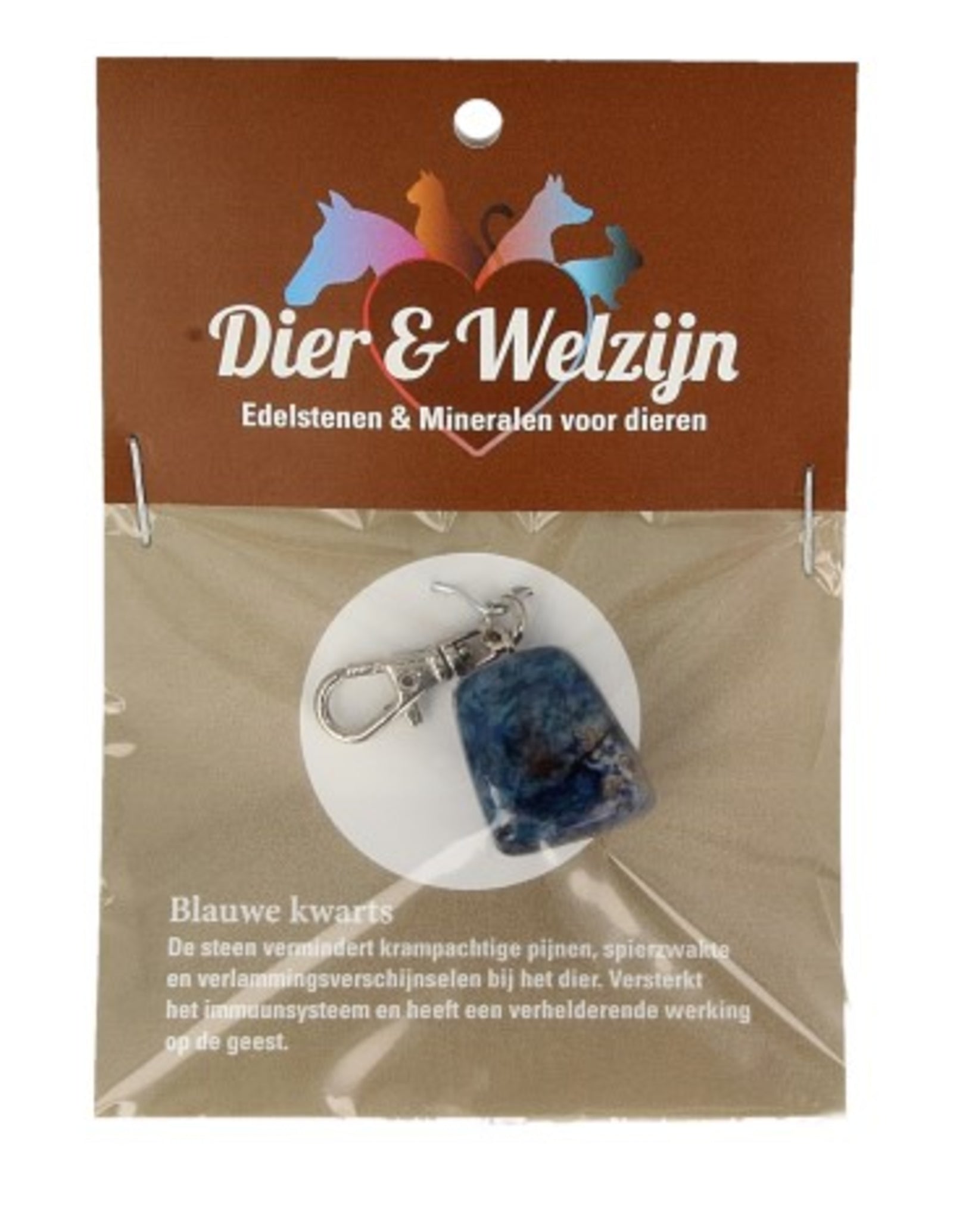 Blauwe kwarts halsband hanger Dier & Welzijn (bijgekleurd)