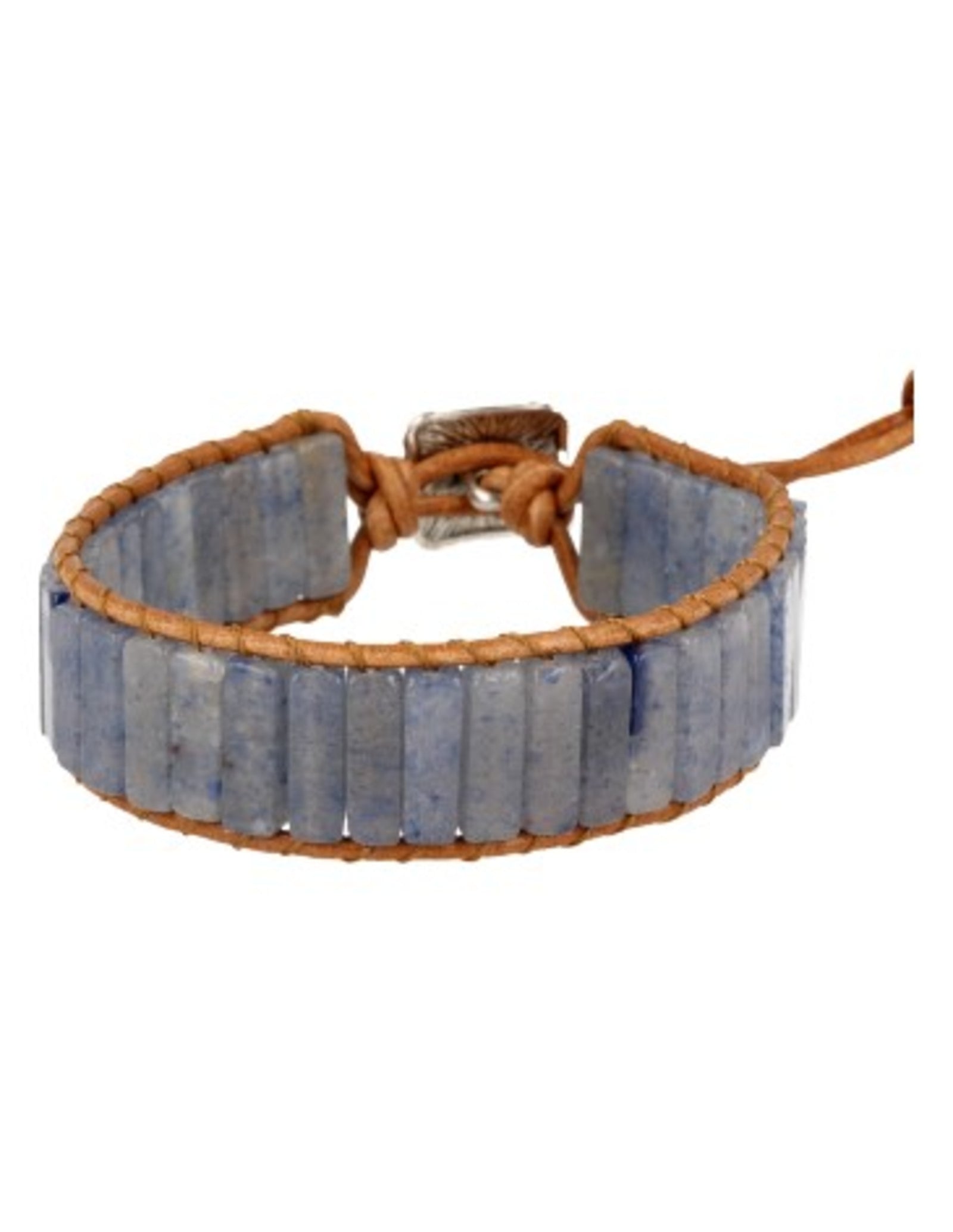 Blauwe kwarts leren armband gipsy-style