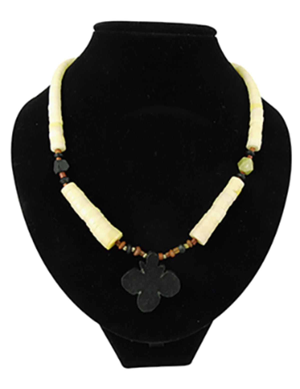 Bohemian ketting Jade met zwarte bloemhanger