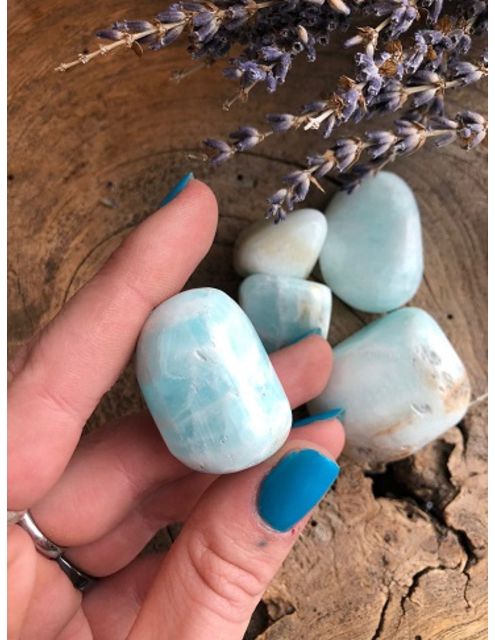 Calciet Caribbean blue 200 gr. trommelstenen (mt3)